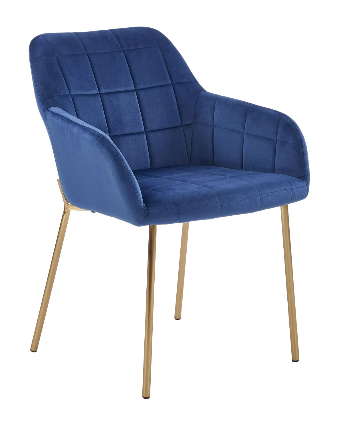 K306 fotelik niebieski, welwetowa tapicerka, przeszycia, złote nóżki