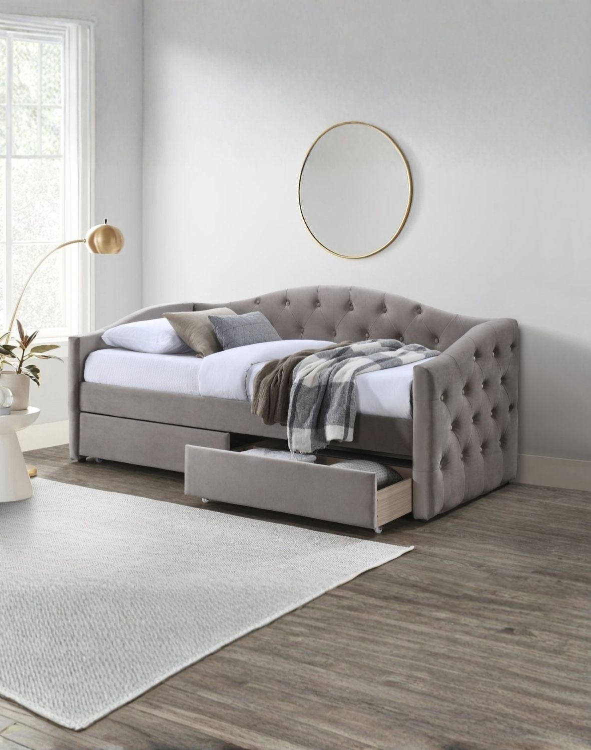 lóżko pojedyncze z szufladami aloha 90x200, beżowy velvet