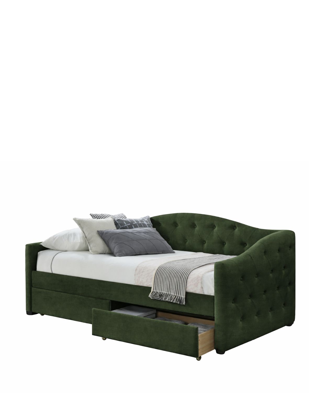 łóżko pojedyncze z szufladami aloha 90x200, zielony velvet