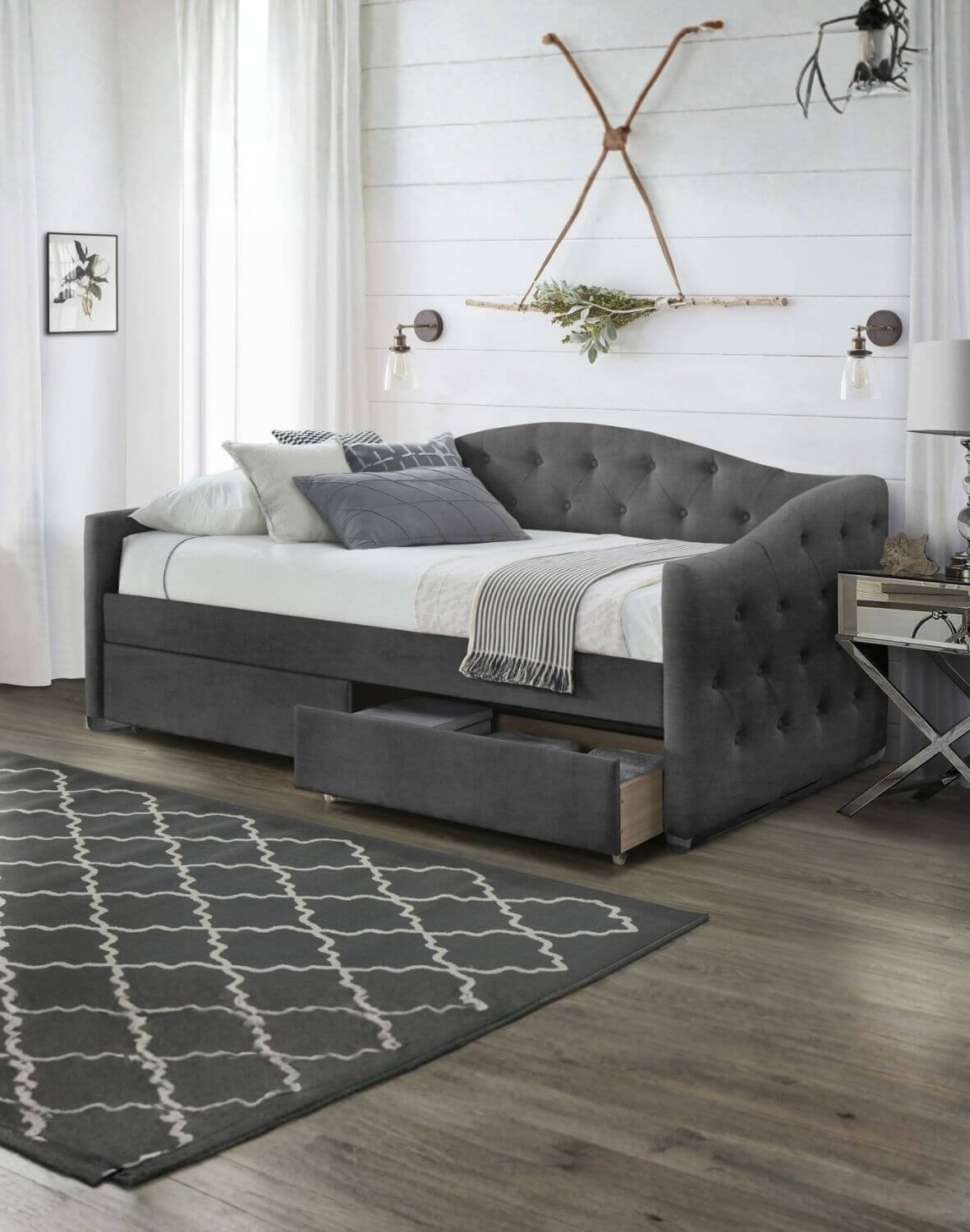 łóżko pojedyncze z szufladami aloha 90x200, szary velvet