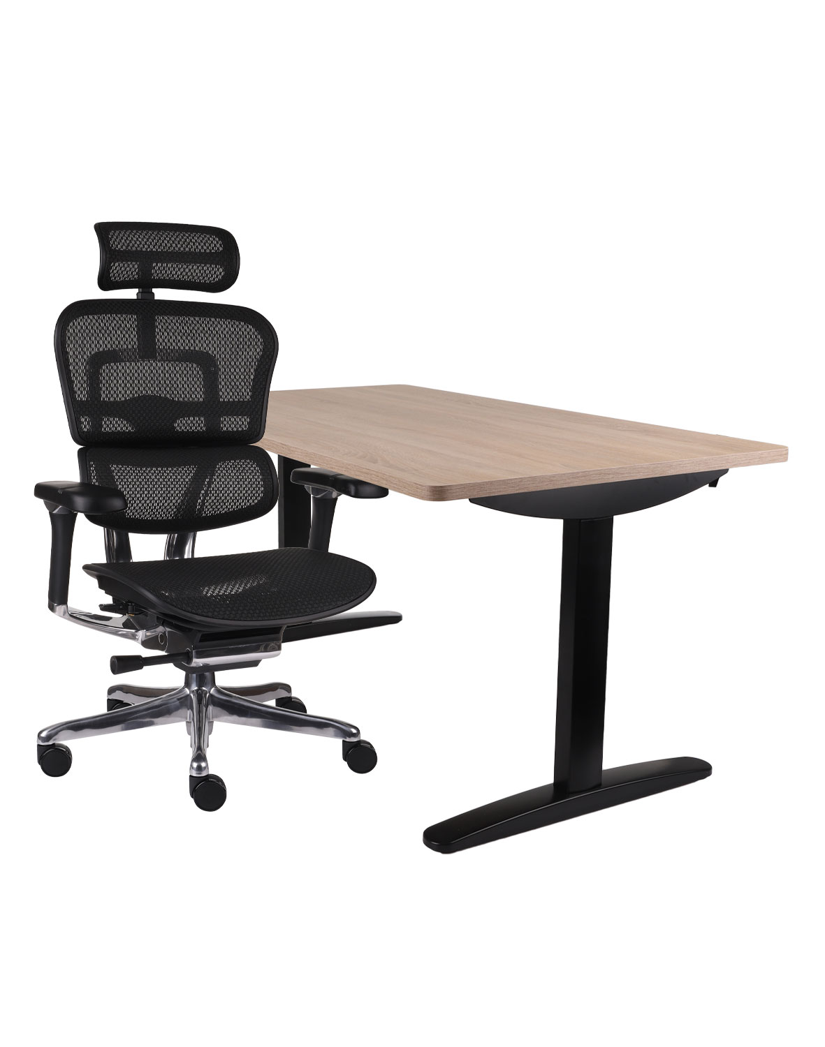 Fotel Ergohuman 2 Luxury + Biurko regulowane Alto 102 Black
