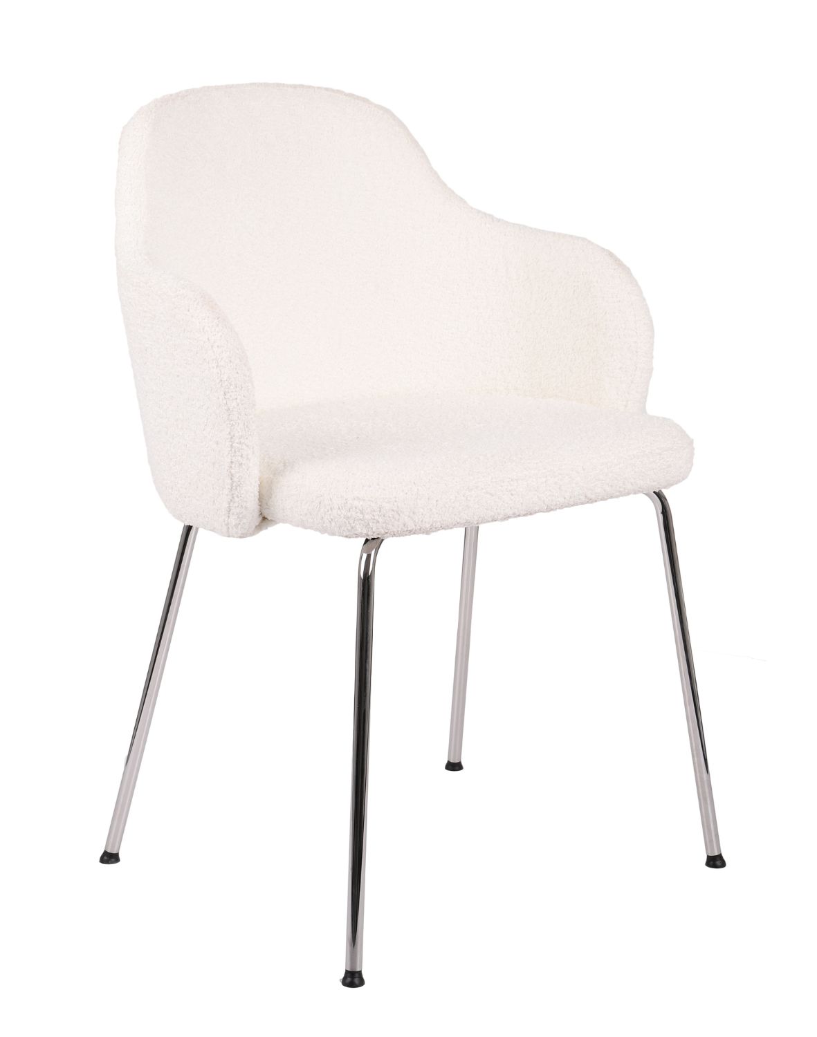 krzesło jadalniane aura chrome w tkaninie boucle białe na srebrnych nogach