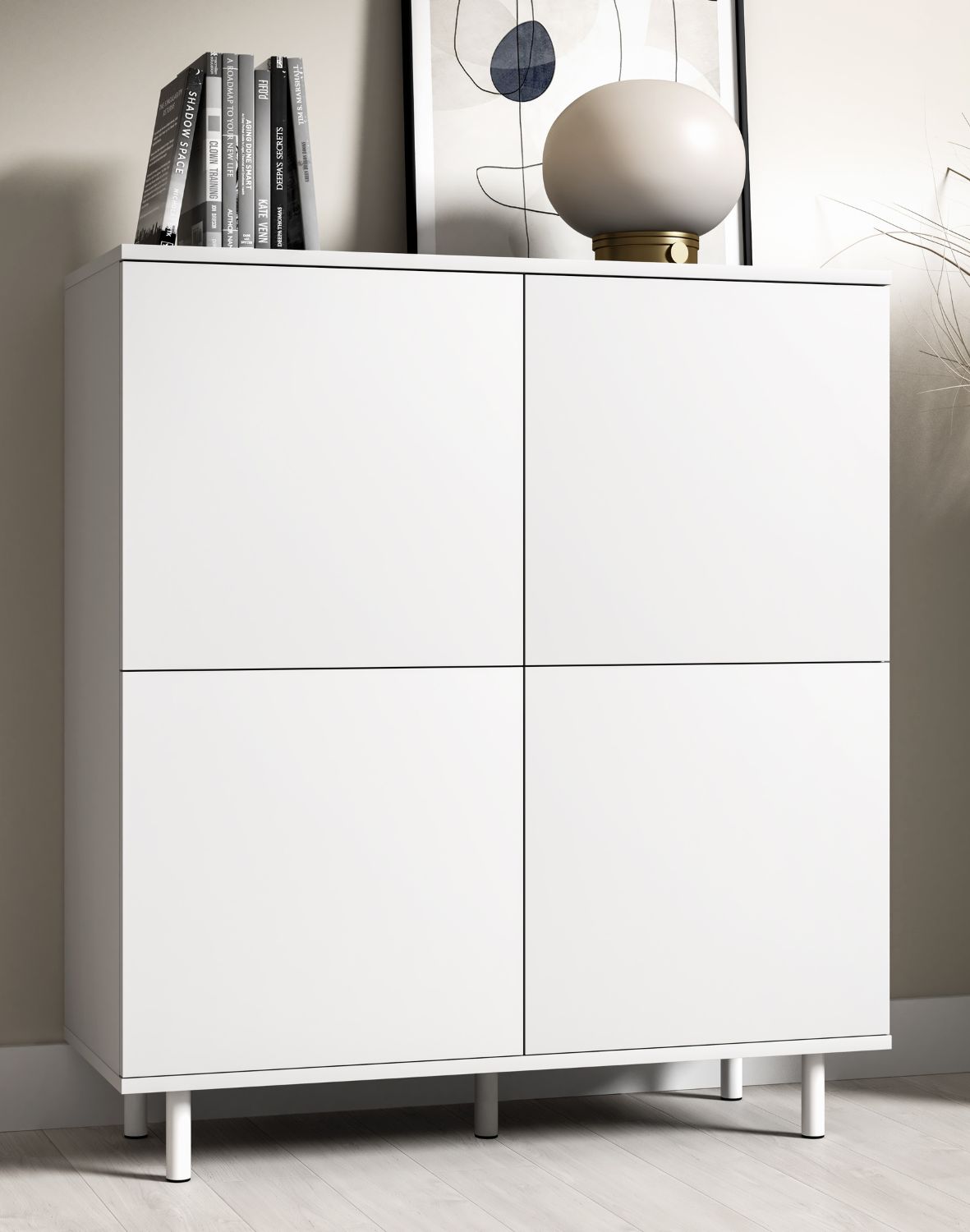biała komoda logan 4d na nóżkach