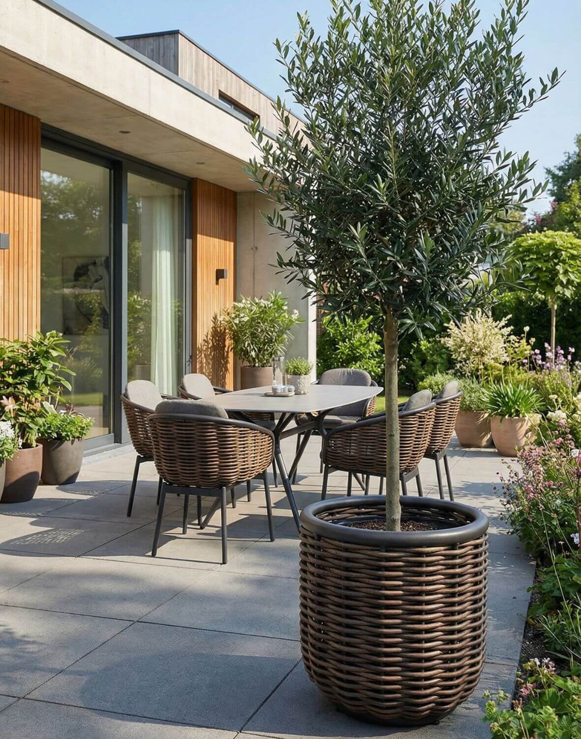 donica ogrodowa duża z technorattanu borneo, antracytowa