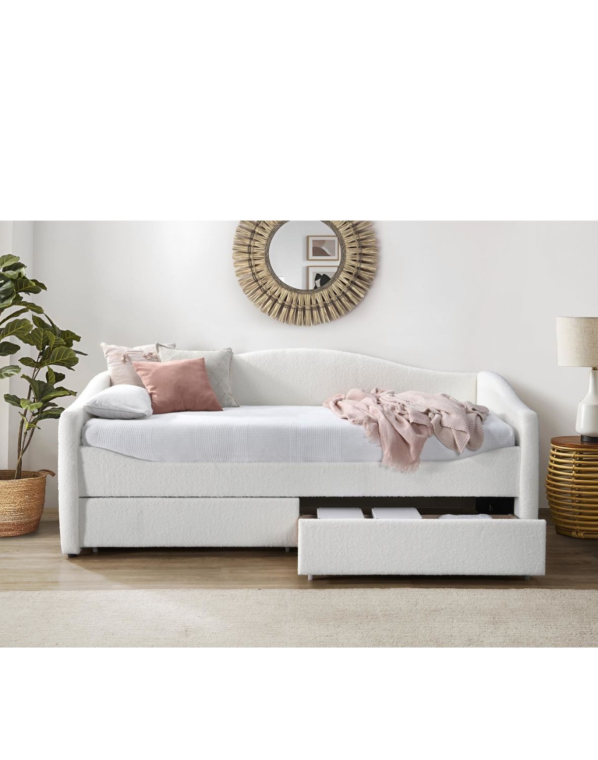 łóżko pojedyncze z szufladami caydence 90x200, kremowe