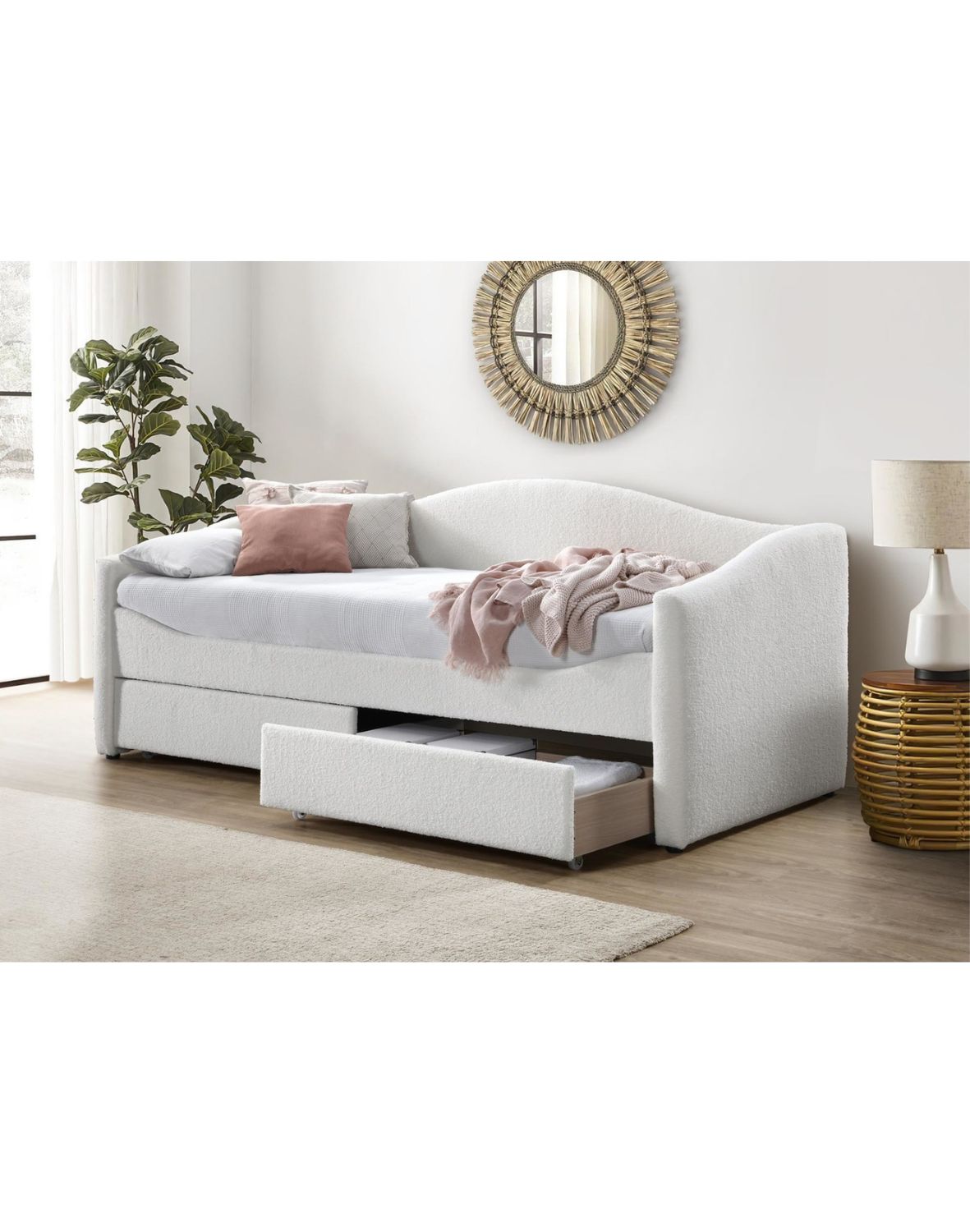 łóżko pojedyncze z szufladami caydence 90x200, kremowe