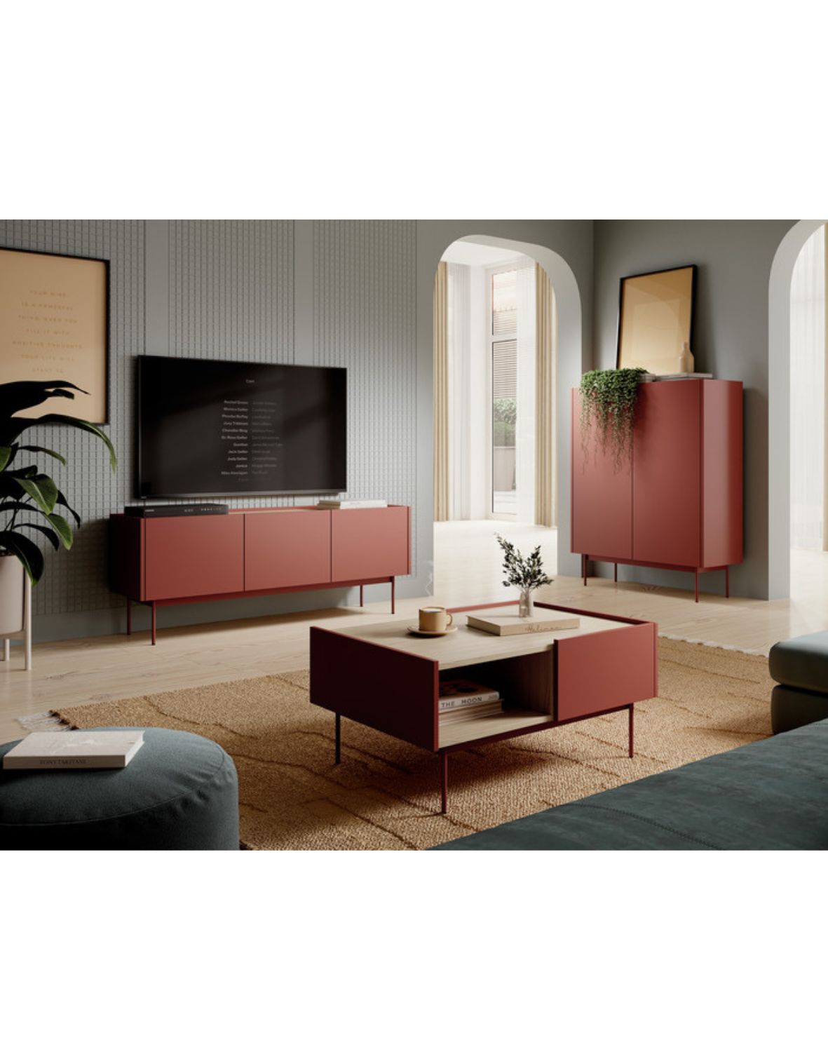 nowoczesna komoda color k-144 ceglasty/dąb linea