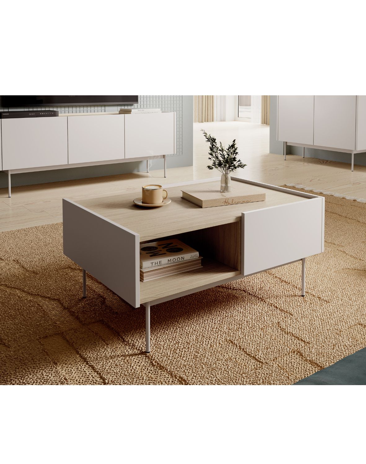 stolik kawowy z szufladami color l-97 kaszmirowy/dąb linea