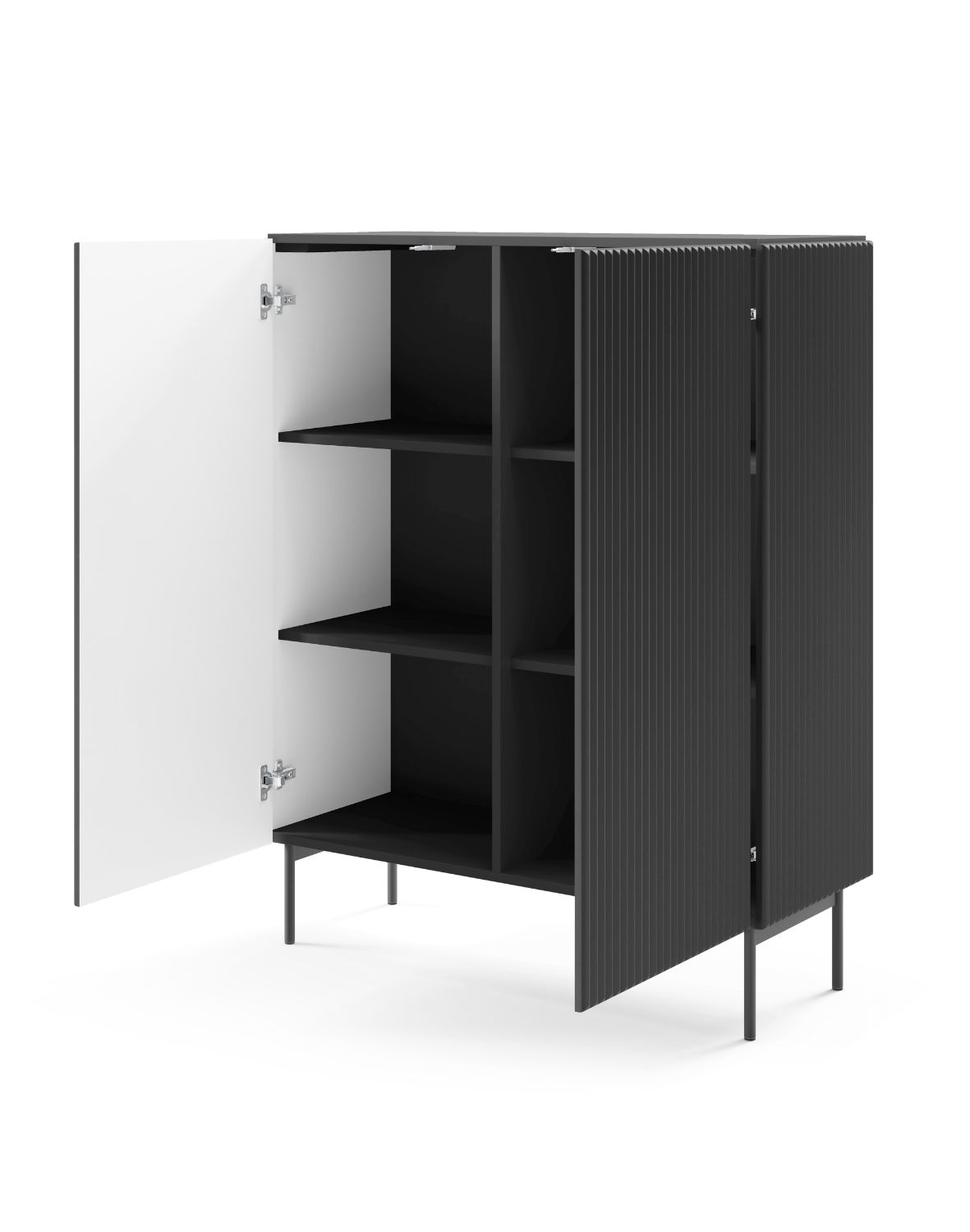 czarna wysoka szafka ryflowana do salonu muti