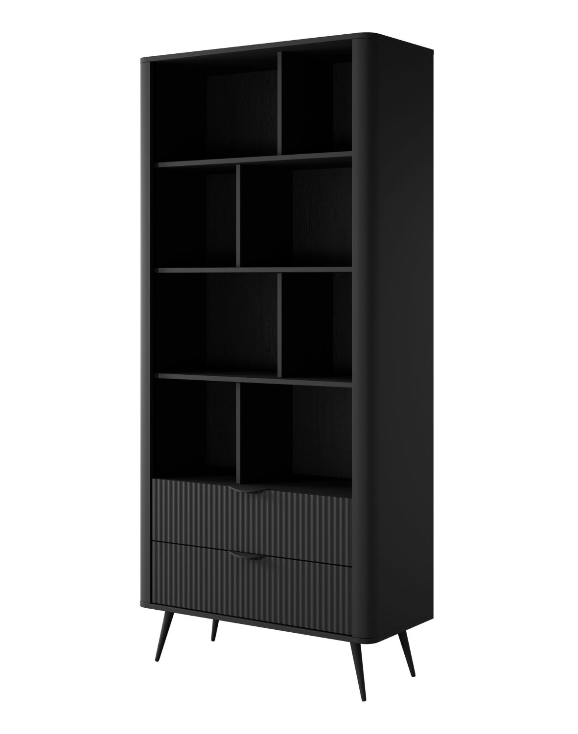 czarny regał na książki z szufladami lante 1