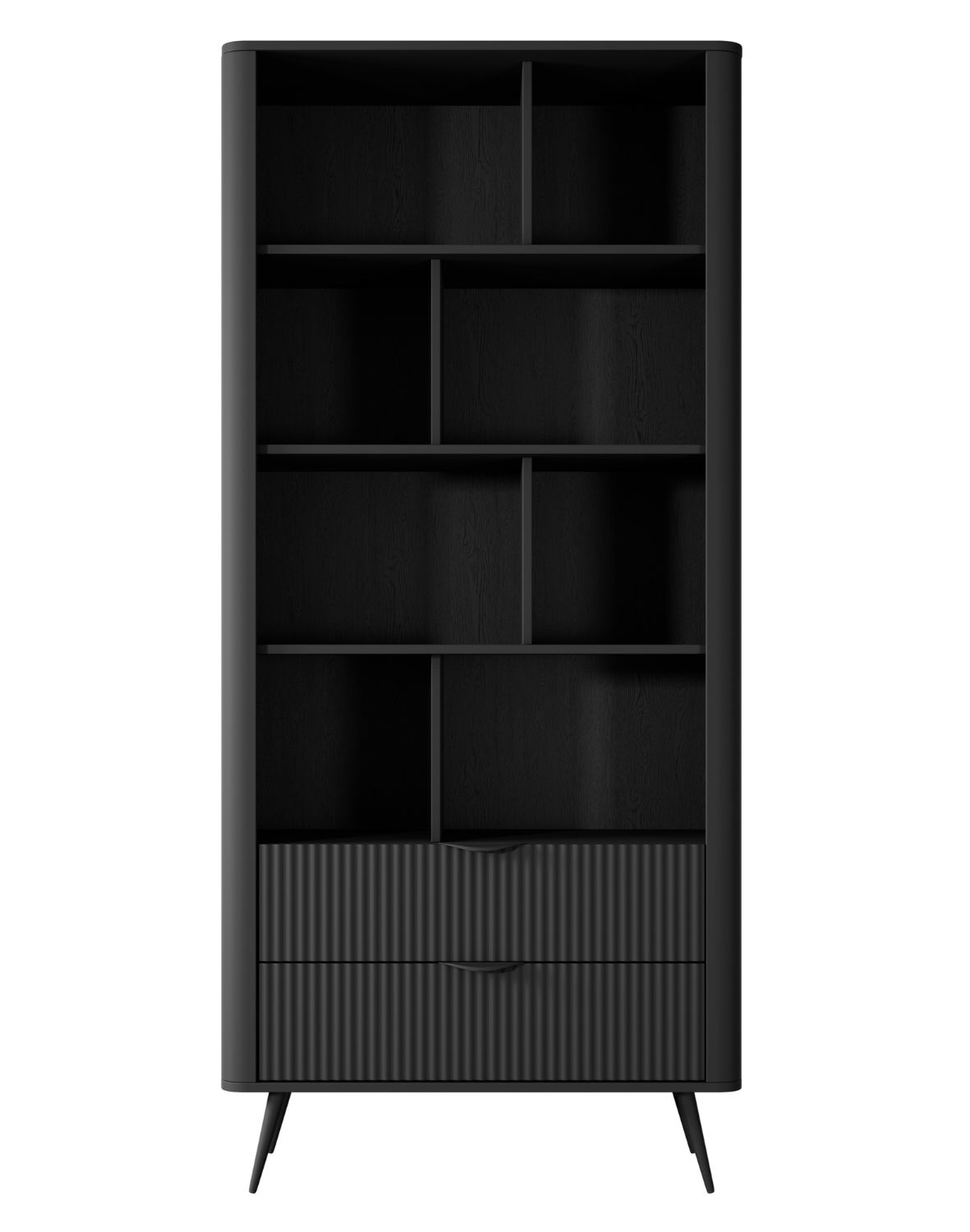 czarny regał na książki z szufladami lante 1