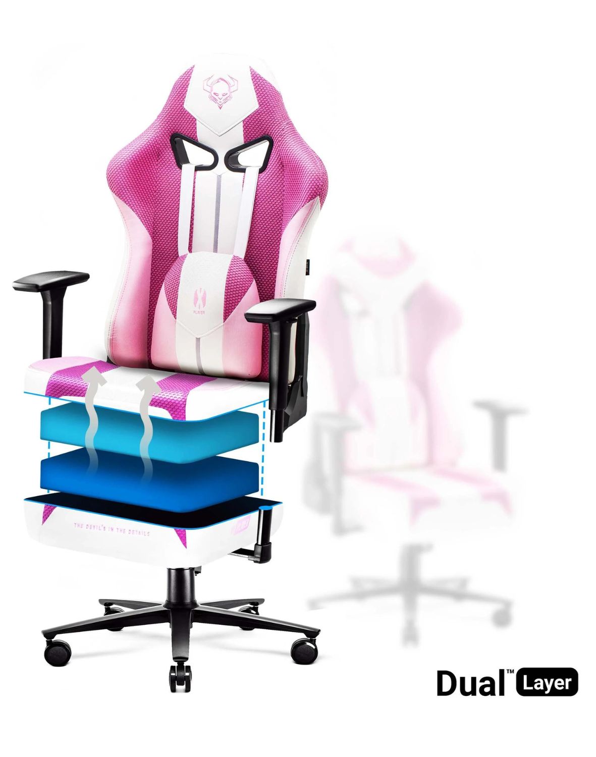 Chaise gaming Diablo X-Player 2.0 en Tissu Marshmallow Pink: Taille Normale