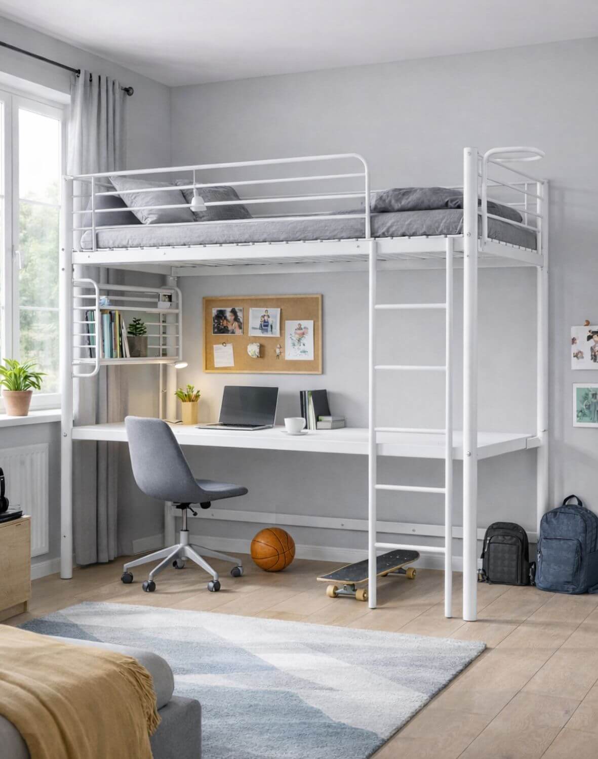 łóżko piętrowe z biurkiem dolce 90x200, białe