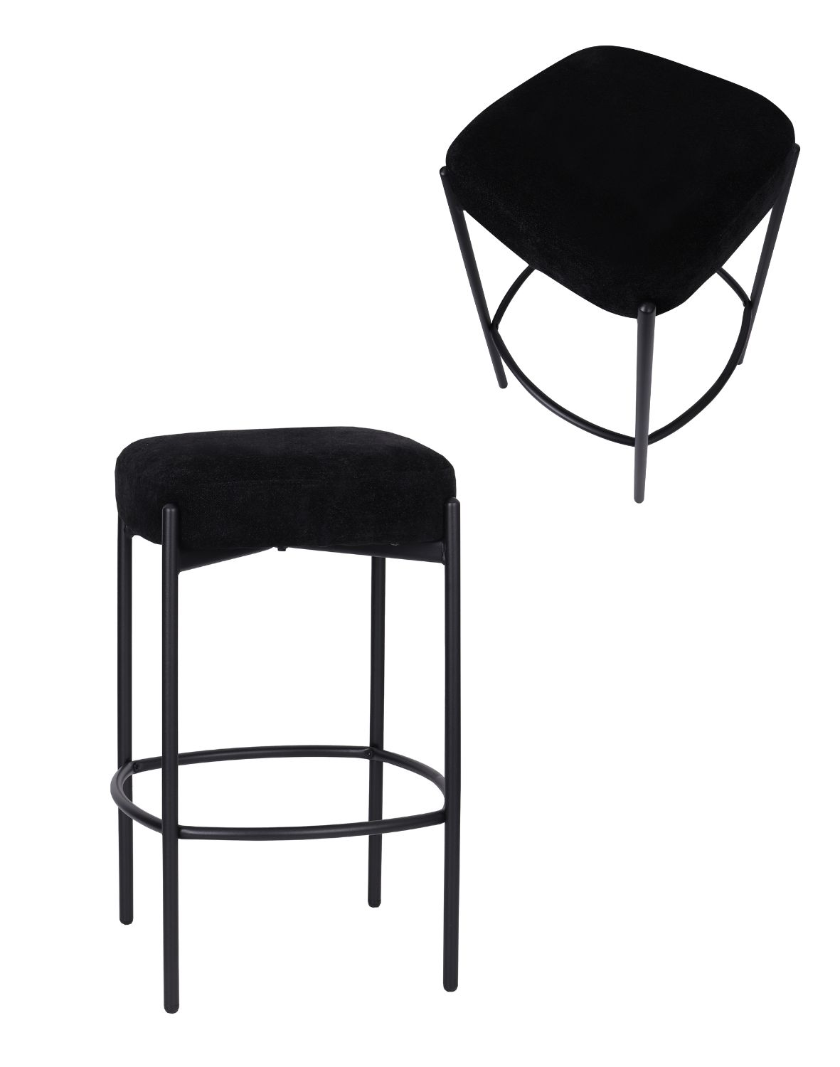 kwadratowy hoker do kuchni z podnóżkiem dolly, czarny