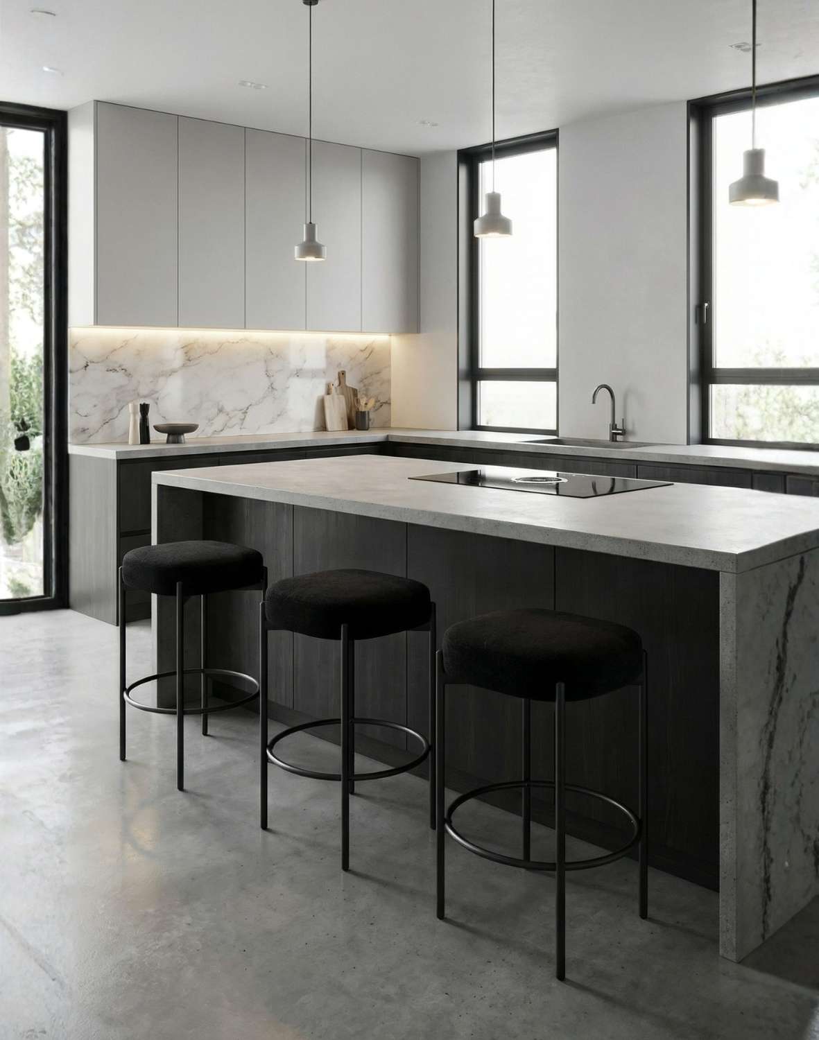 kwadratowy hoker do kuchni z podnóżkiem dolly, czarny