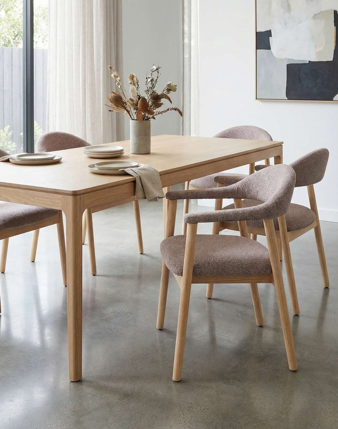 krzesło edda, drewno kauczukowe, boucle brąz