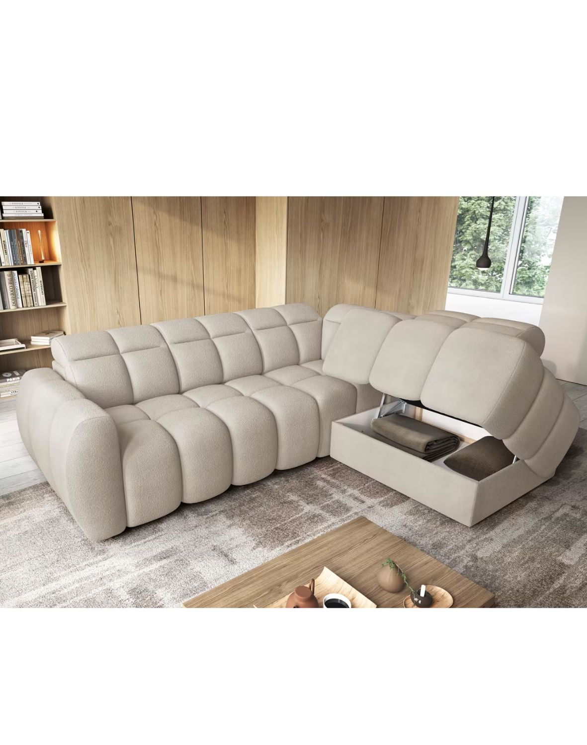 narożnik falconn z funkcją spania i elektrycznie wysuwanym siedziskiem