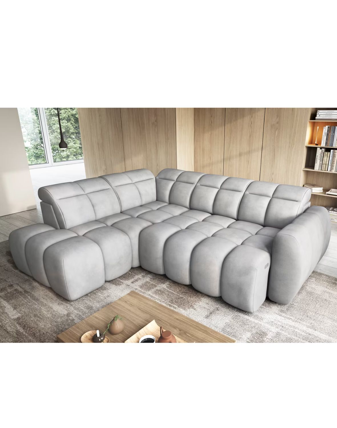 narożnik falconn z funkcją spania i elektrycznie wysuwanym siedziskiem