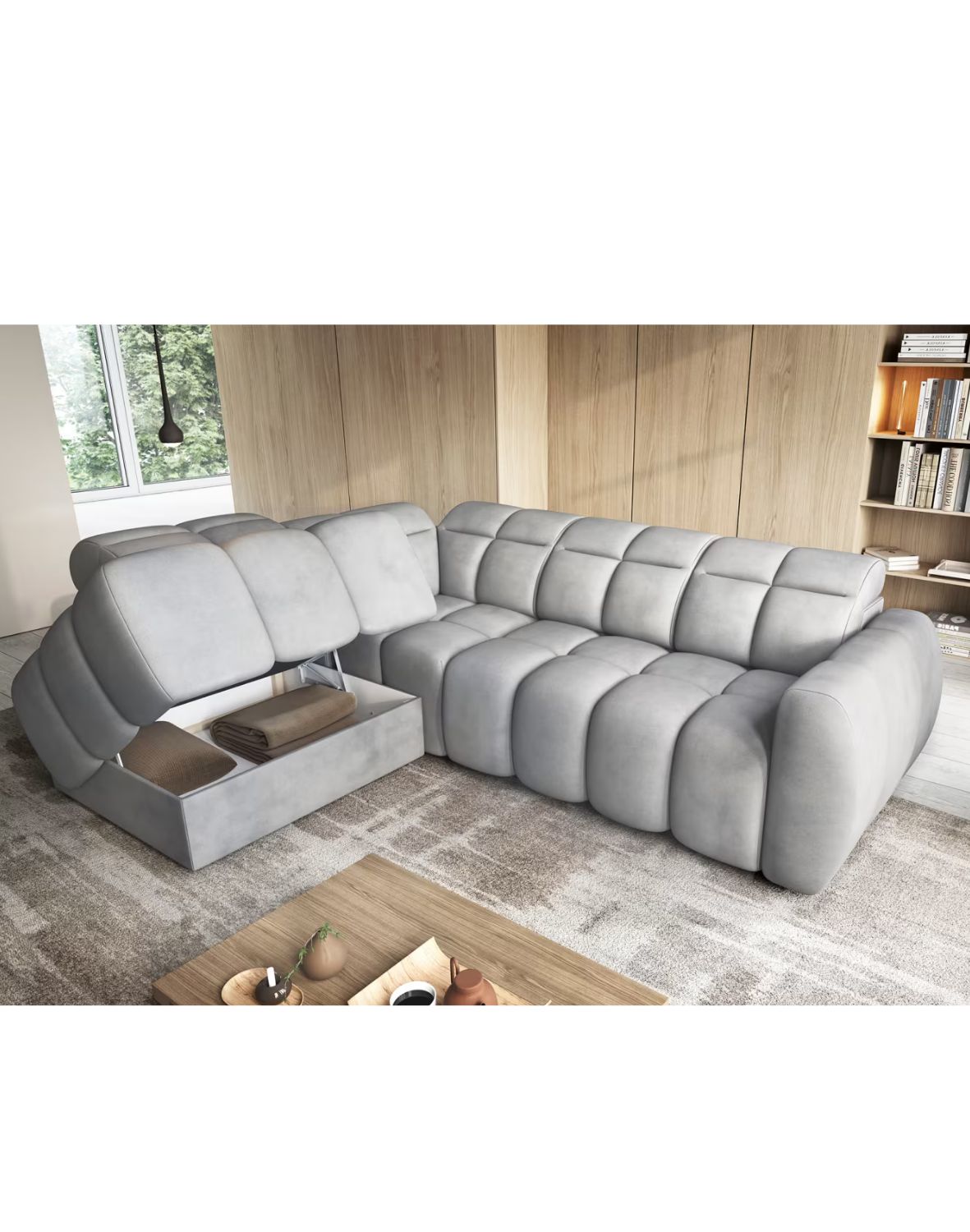 narożnik falconn z funkcją spania i elektrycznie wysuwanym siedziskiem