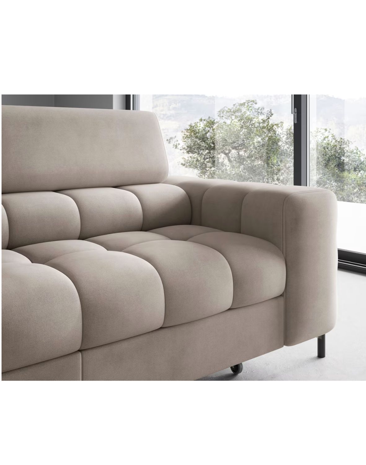 narożnik ferucce z funkcją spania i pojemnikiem, regulowane zagłówki