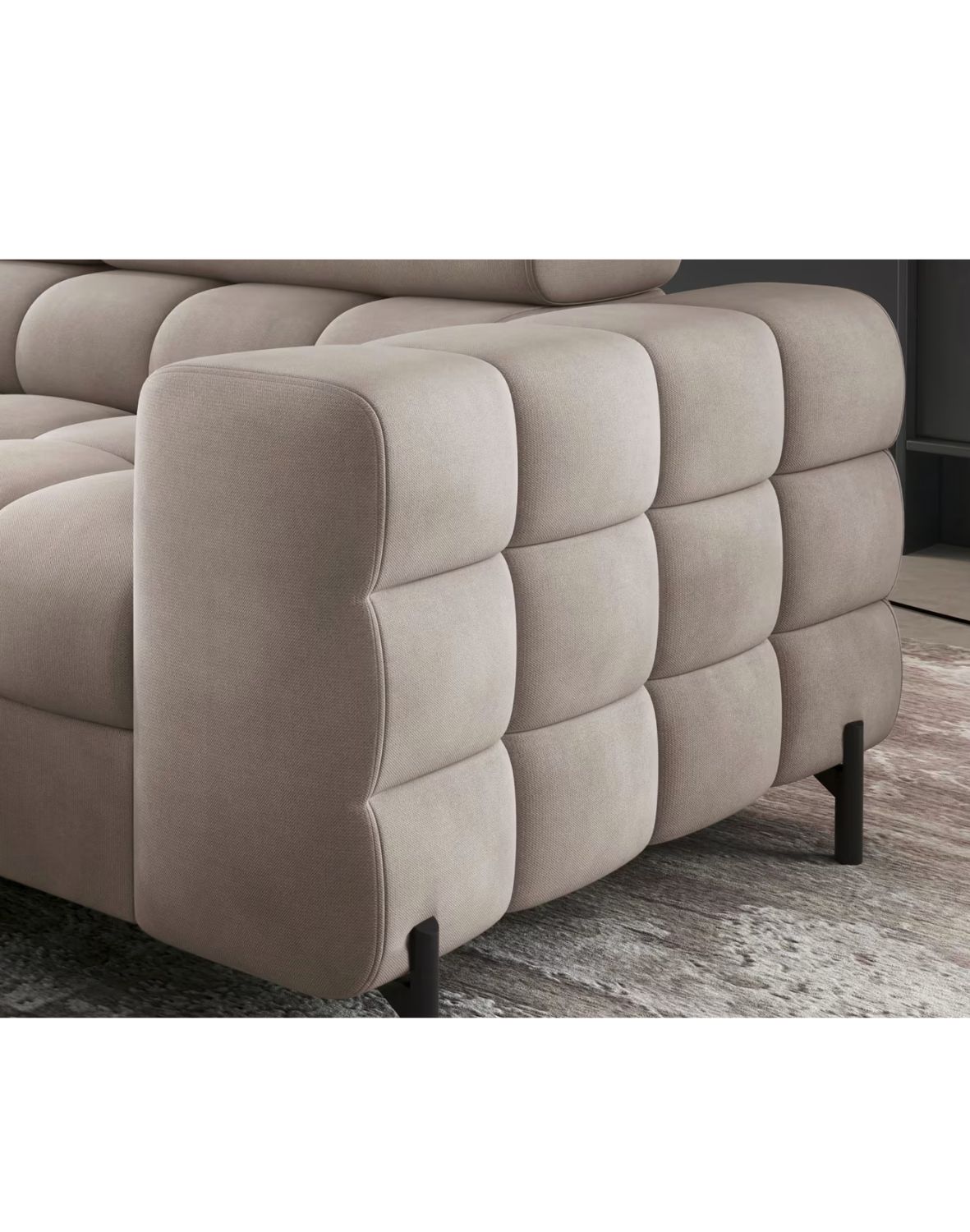 narożnik ferucce z funkcją spania i pojemnikiem, regulowane zagłówki