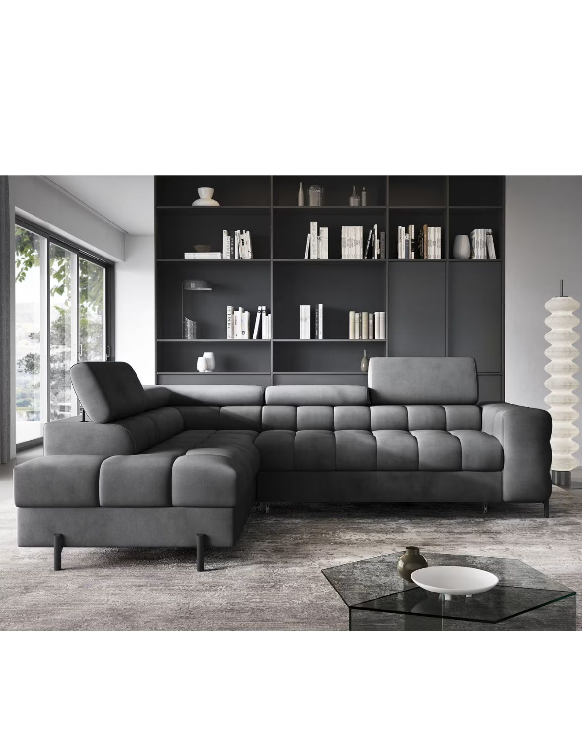 narożnik ferucce z funkcją spania i pojemnikiem, regulowane zagłówki - dostawa express