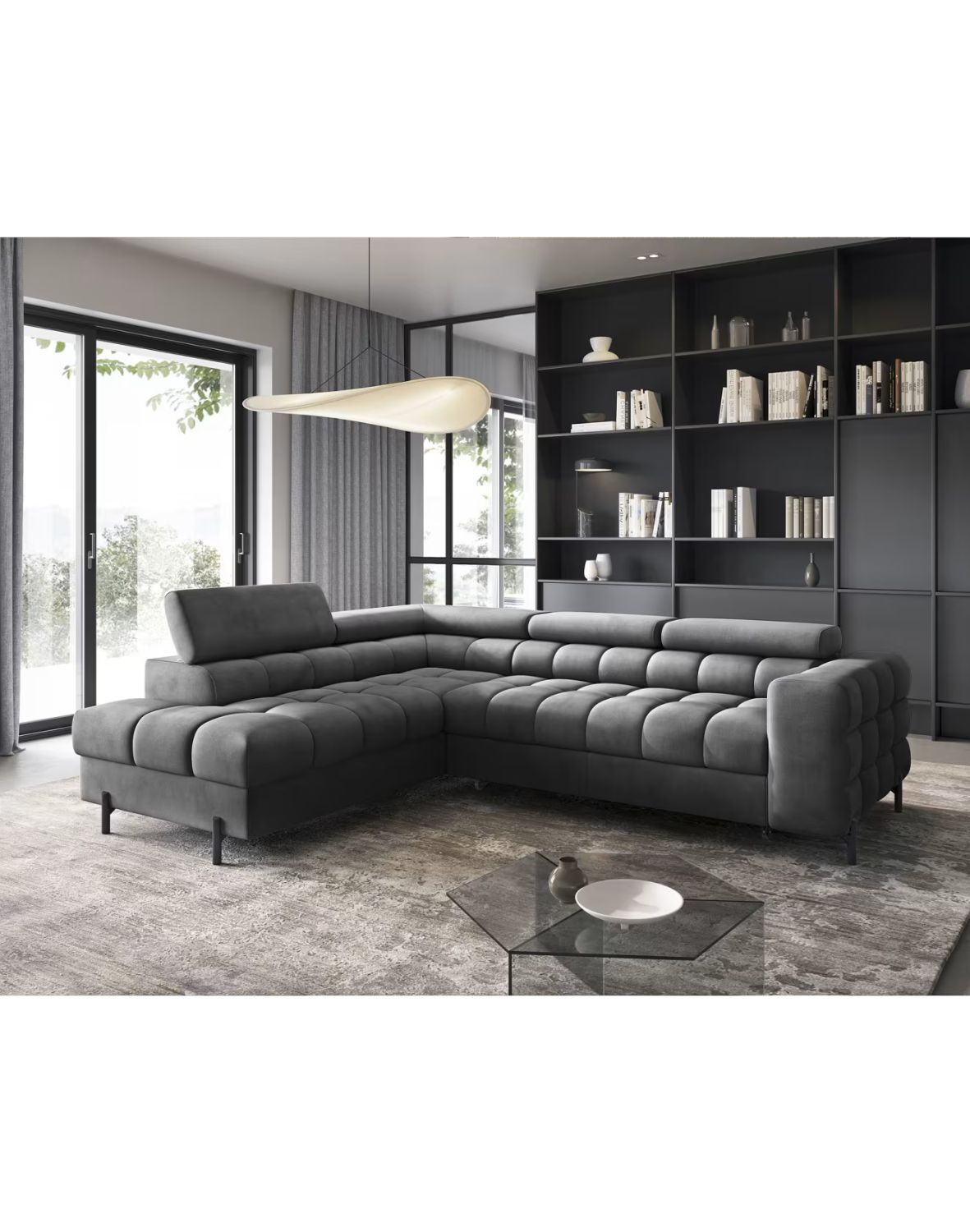 narożnik ferucce z funkcją spania i pojemnikiem, regulowane zagłówki - dostawa express