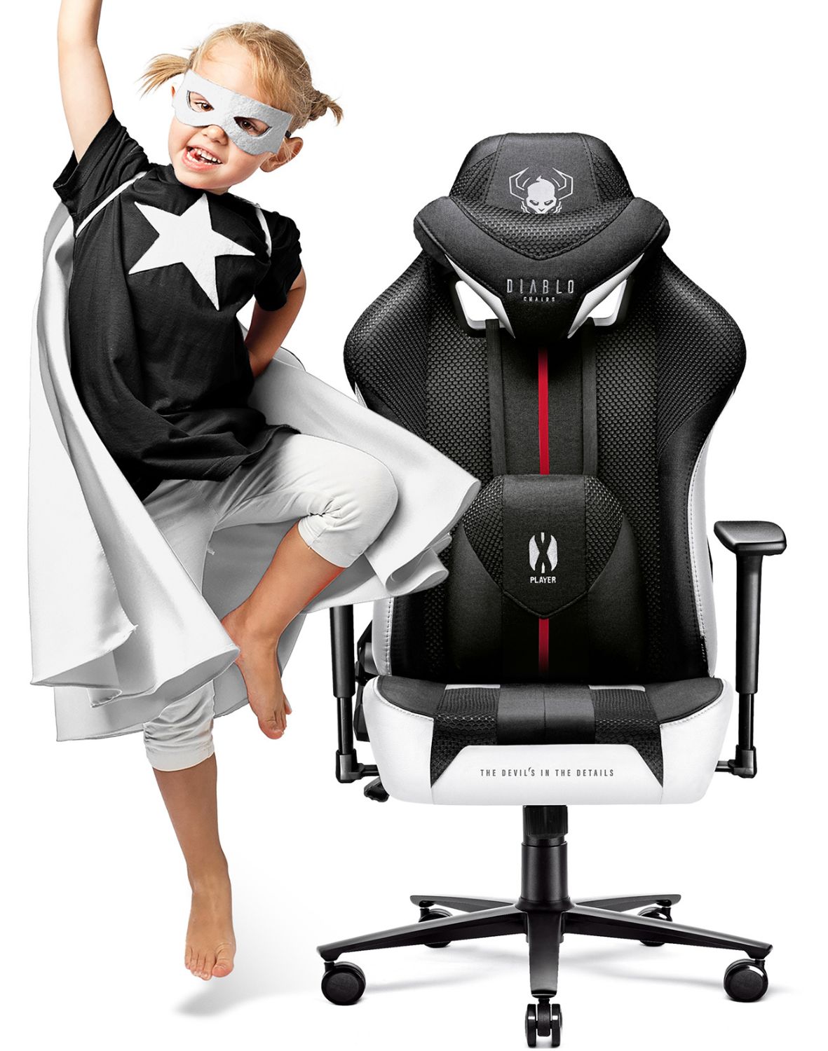 fotel dla dziecka diablo kids x-player biało-czarny