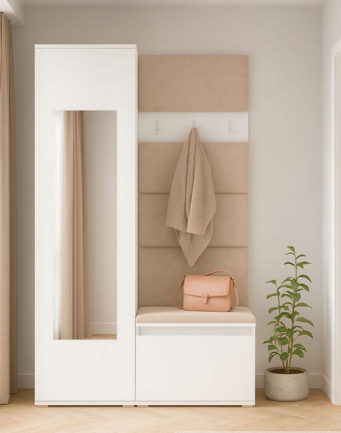 biała garderoba do przedpokoju beżowe panele emi 13