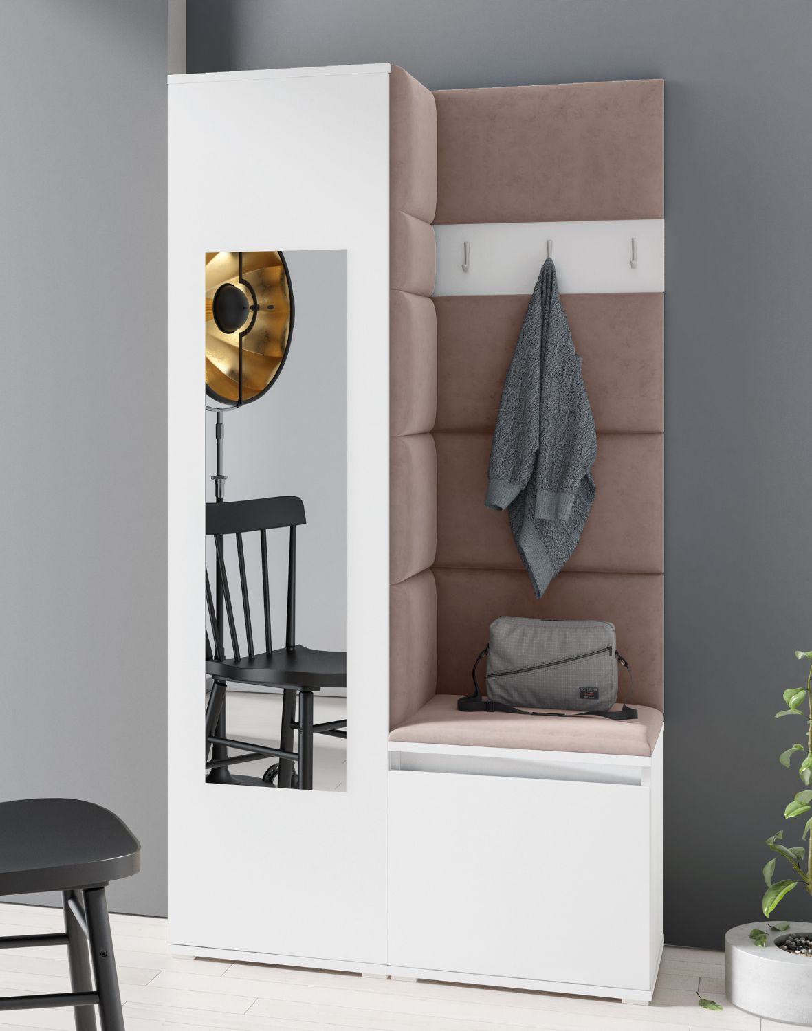 biała garderoba z brązowymi panelami emi 13