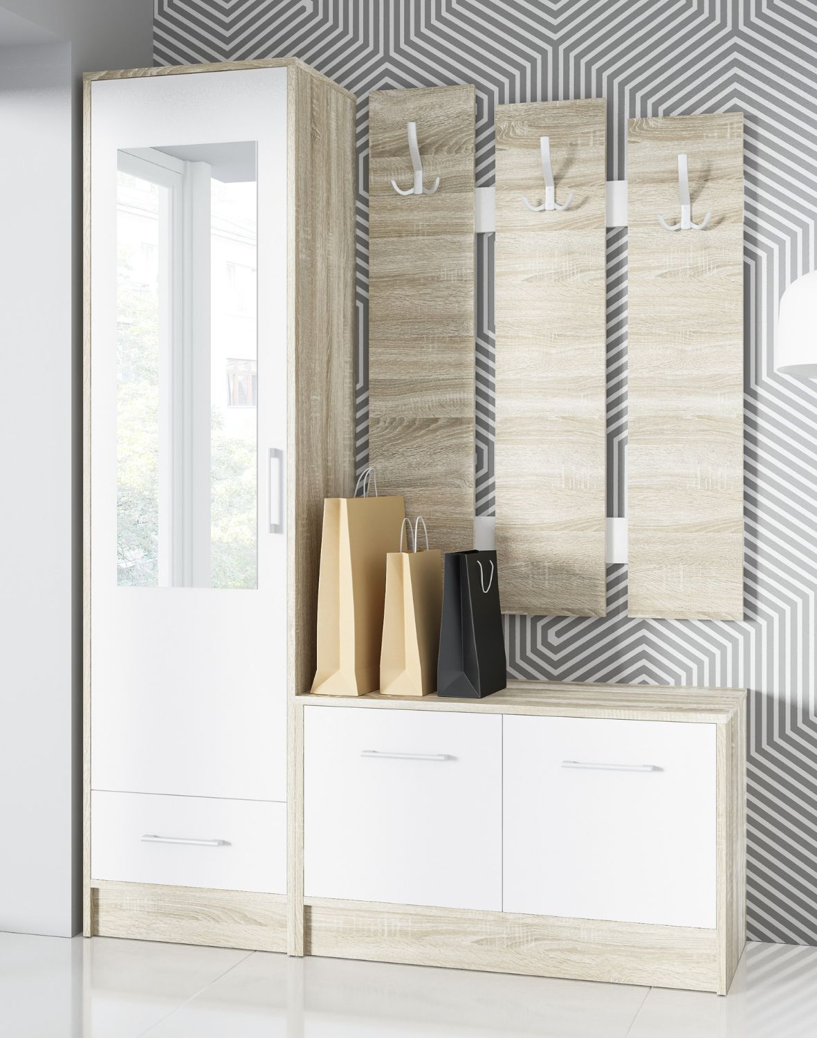 garderoba do przedpokoju biała dąb sonoma maxi