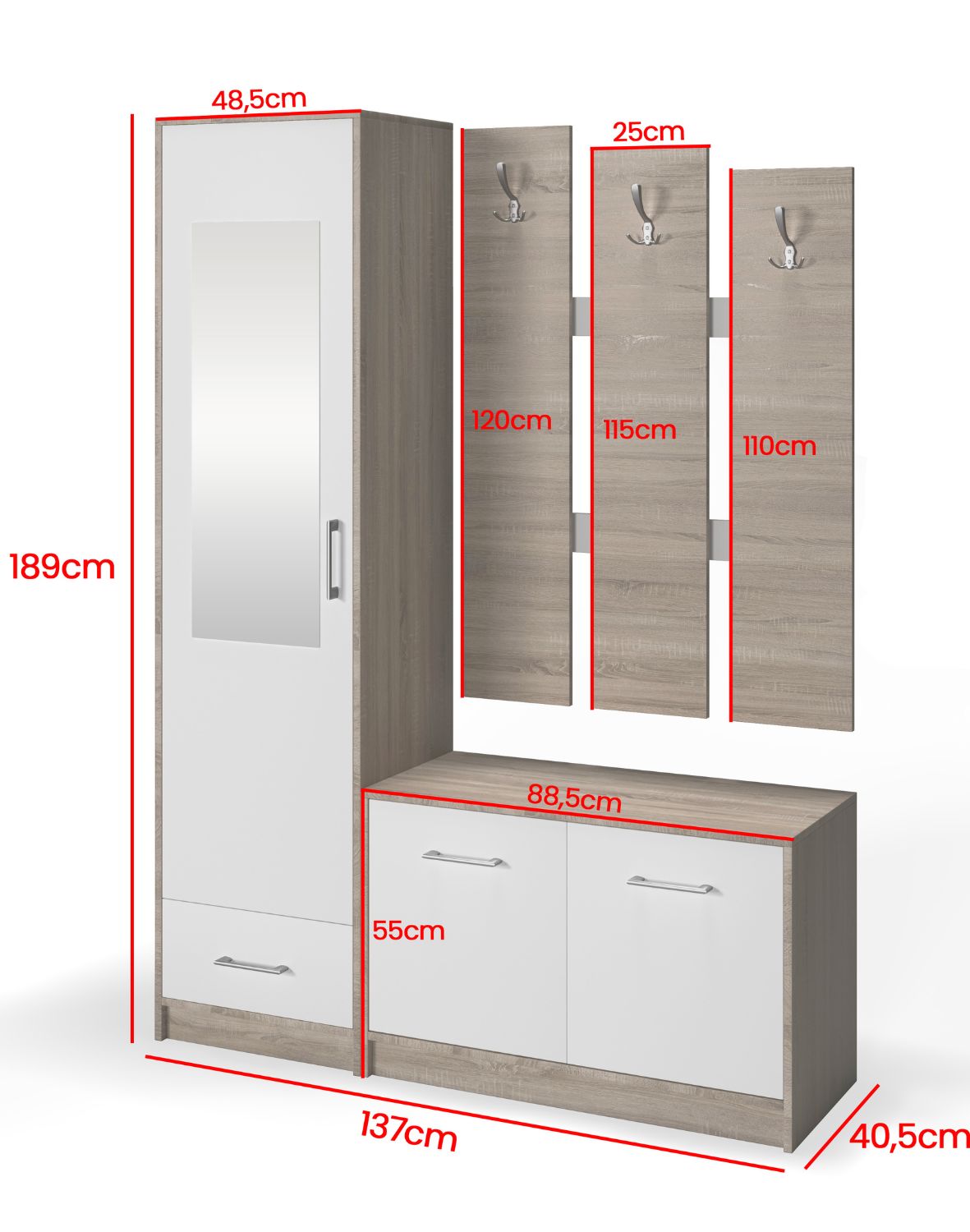 garderoba do przedpokoju biała dąb sonoma maxi