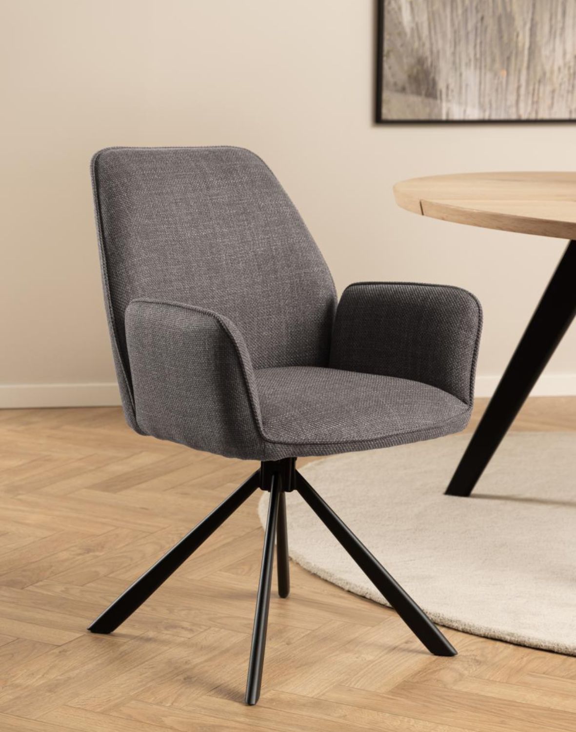 krzesło obrotowe do jadalni, tapicerowane glenda, jasnoszare (07482)