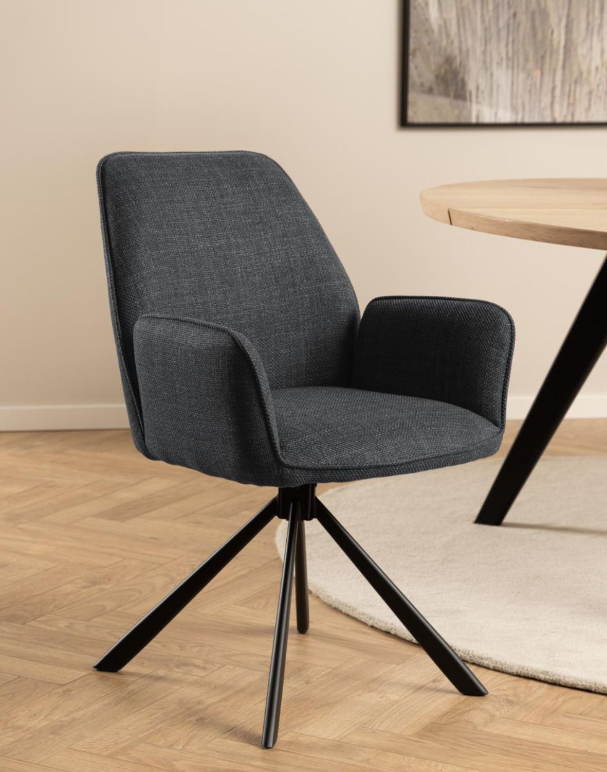 krzesło obrotowe do jadalni, tapicerowane glenda, ciemnoszare (07481)