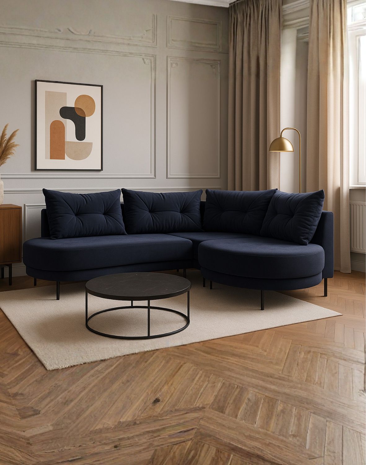 granatowy narożnik w salonie abibi