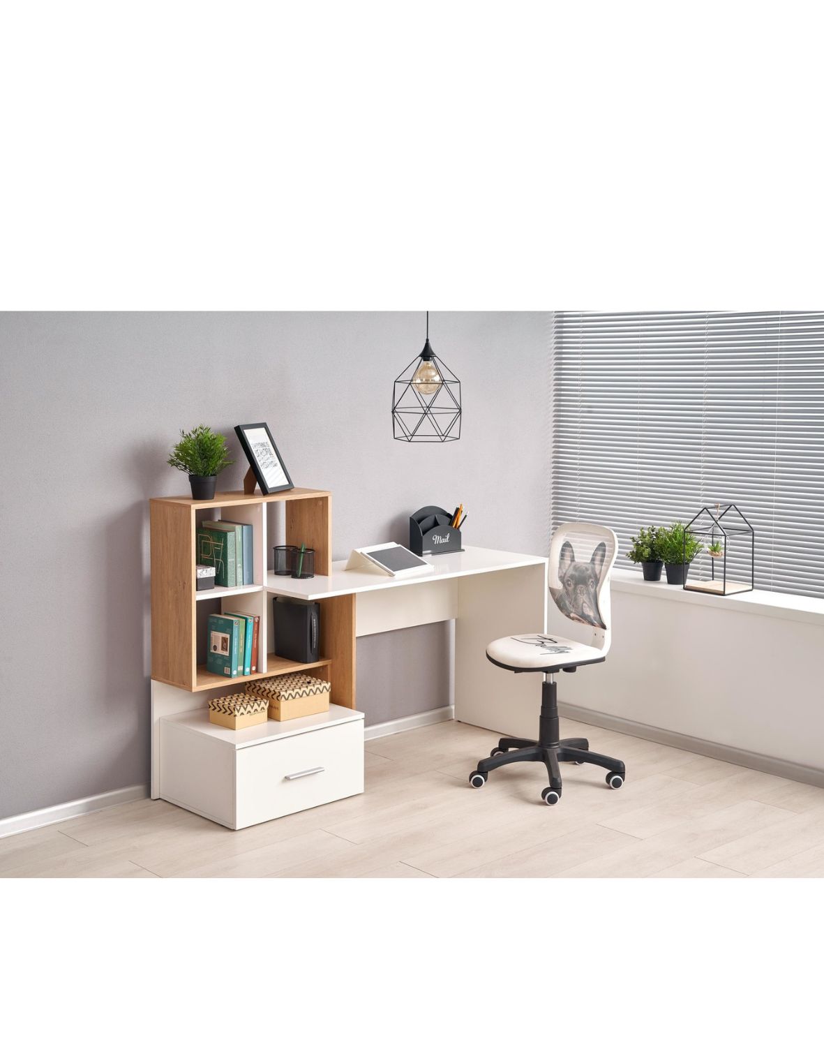 biurko młodzieżowe z szufladą grosso dąb złoty/biały