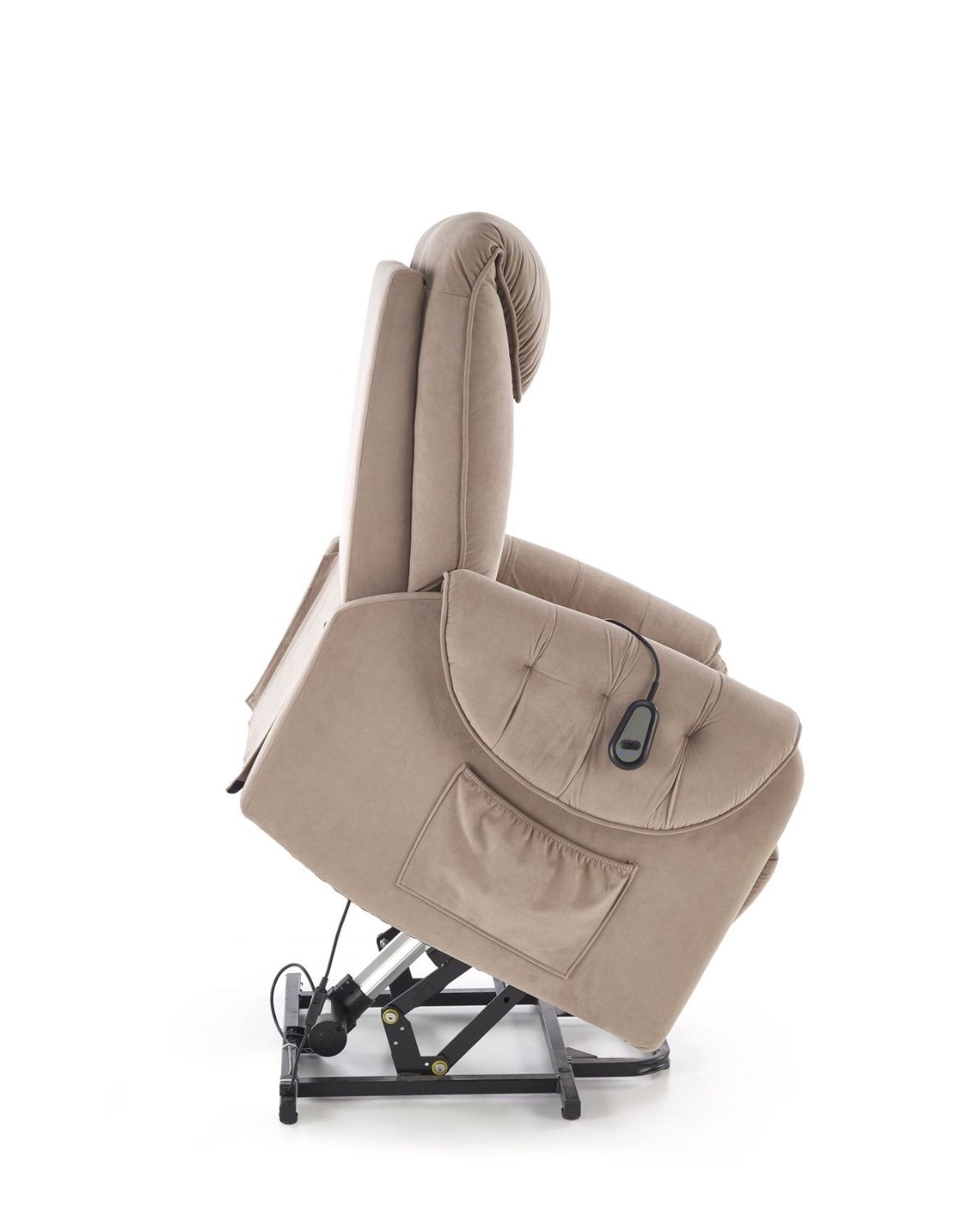 fotel horton z funkcją elektrycznego rozkładania i pionizacji, beżowy welwet