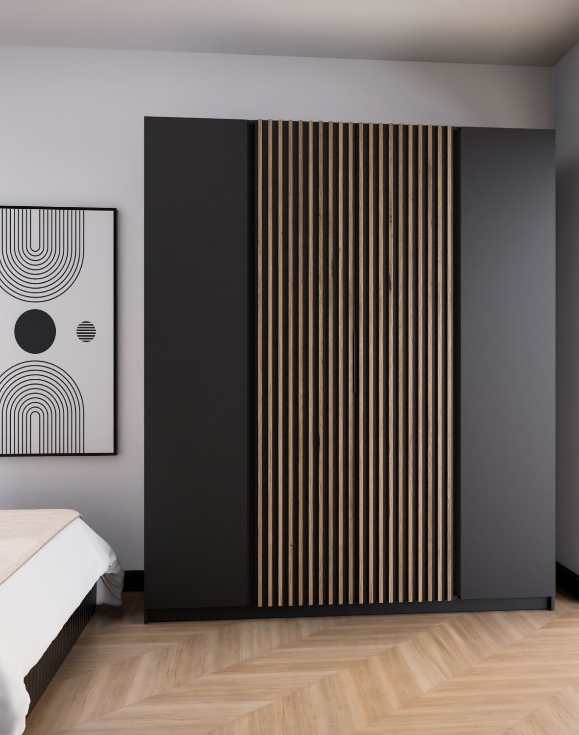 Szafa 4-drzwiowa z lamelami Kaja BL/BL-EV 2F, 2LAM Czarny, Dąb Evoke