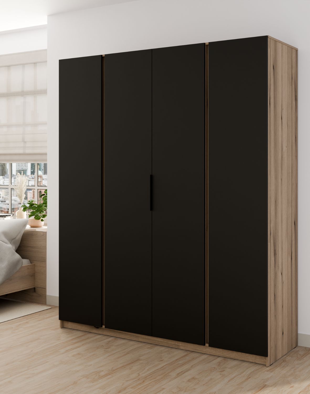 Szafa 4-drzwiowa Kaja EV/BL 4F Czarny, Dąb Evoke