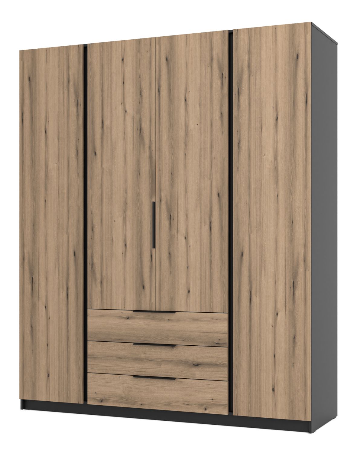 Szafa 4-drzwiowa z szufladami Kaja BL/EV 4F2S Dąb Evoke, Czarny