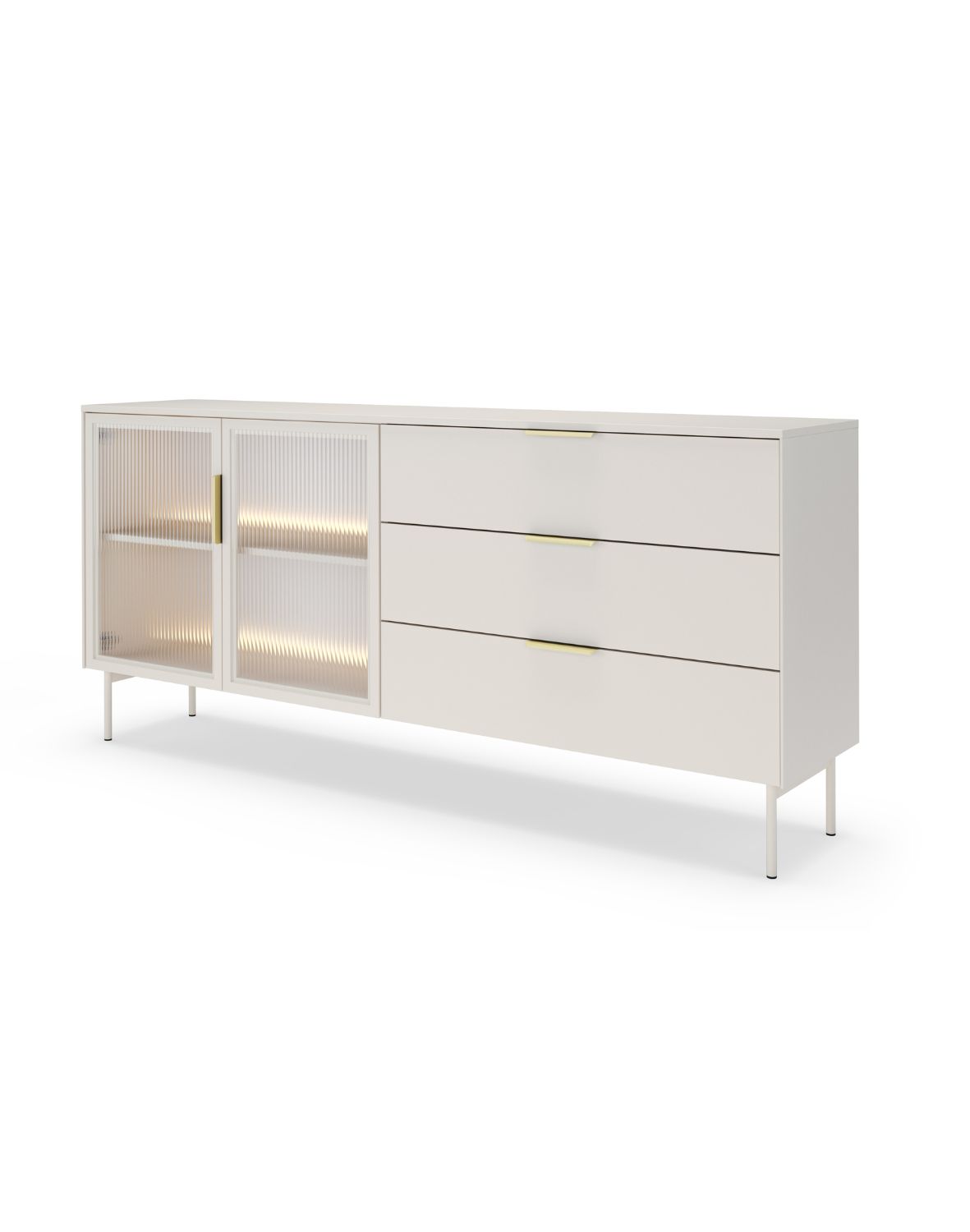 kaszmirowa komoda z szufladami i witryną lumi c