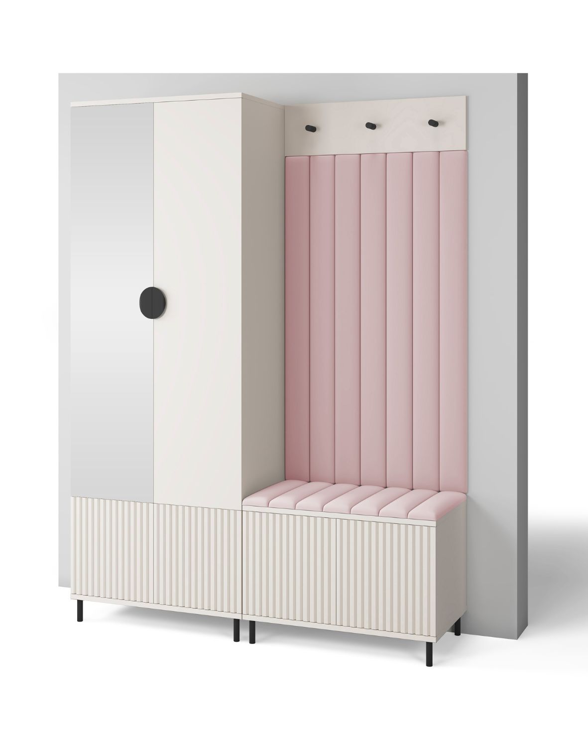 kaszmirowa szafa do przedpokoju z różowym siedziskiem rayo