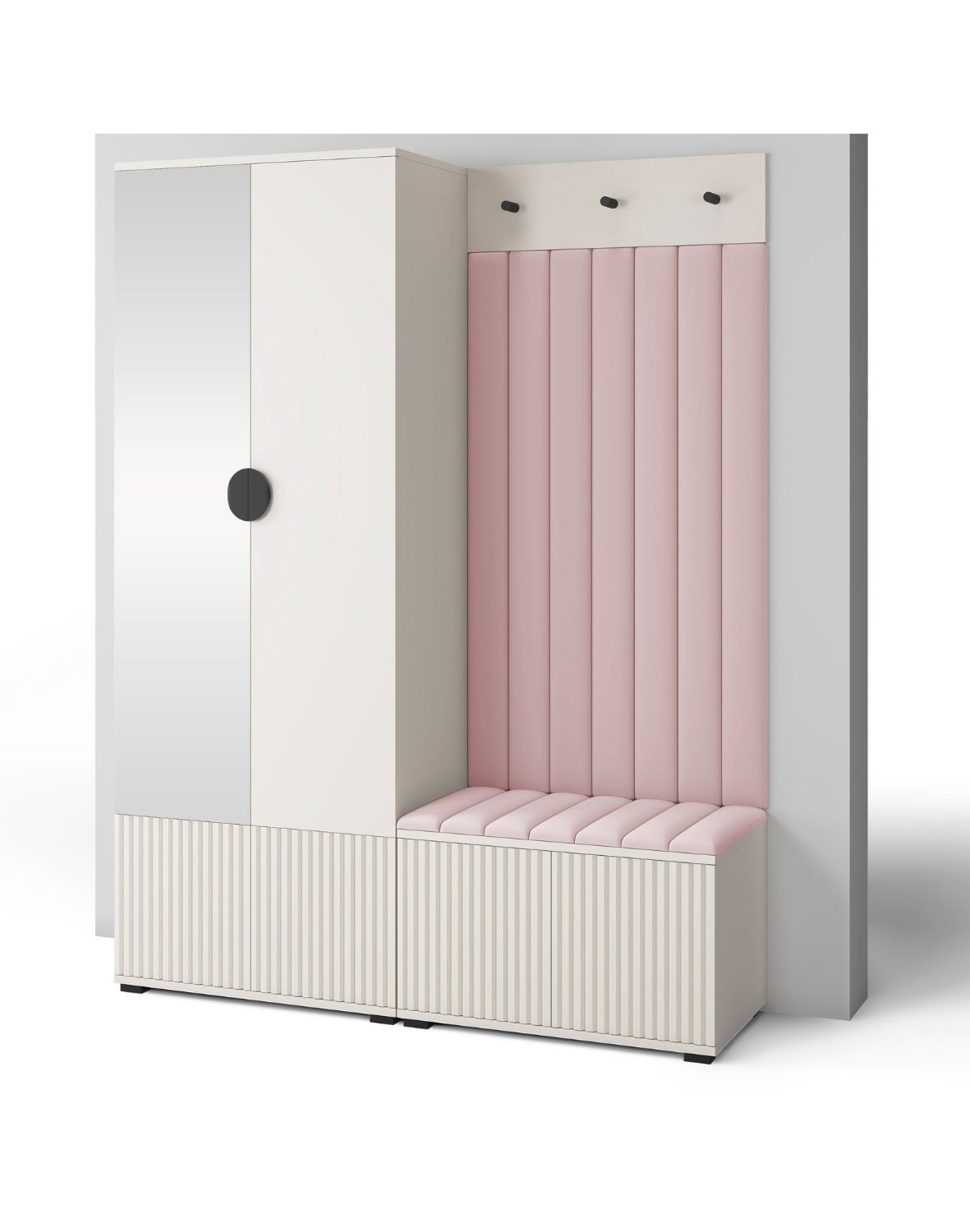 kaszmirowa szafa do przedpokoju z różowym siedziskiem rayo