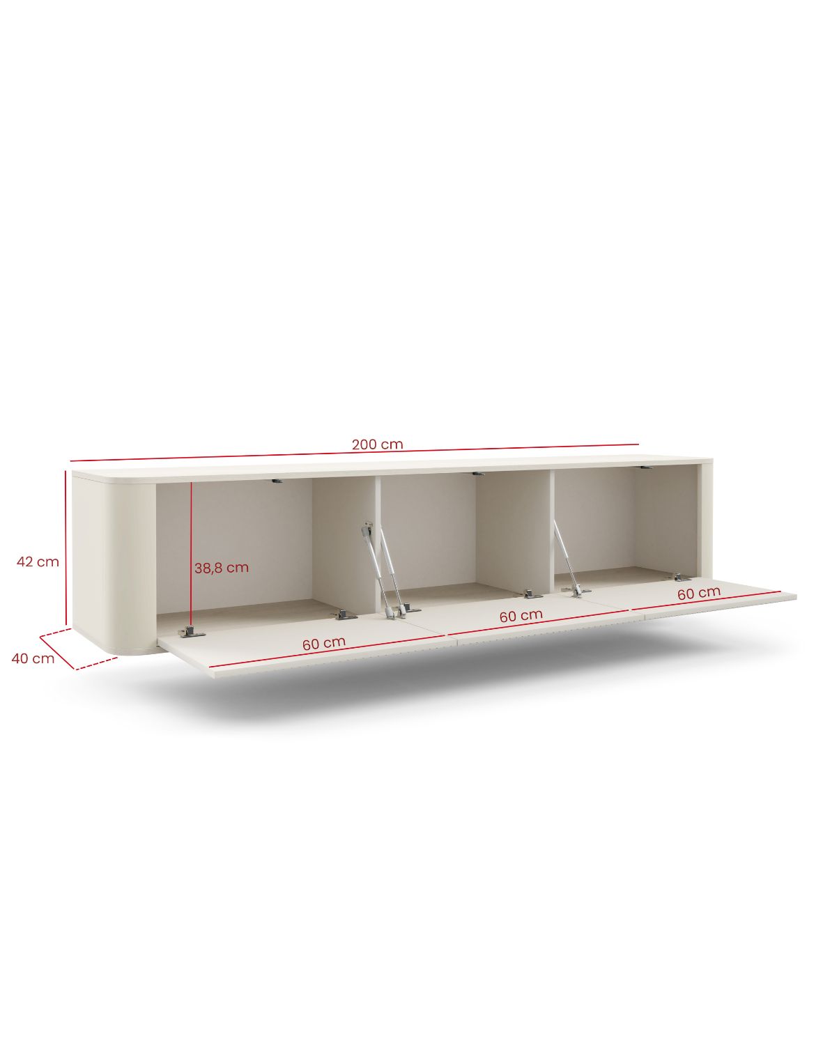 kaszmirowa szafka rtv wisząca trenza 200 cm