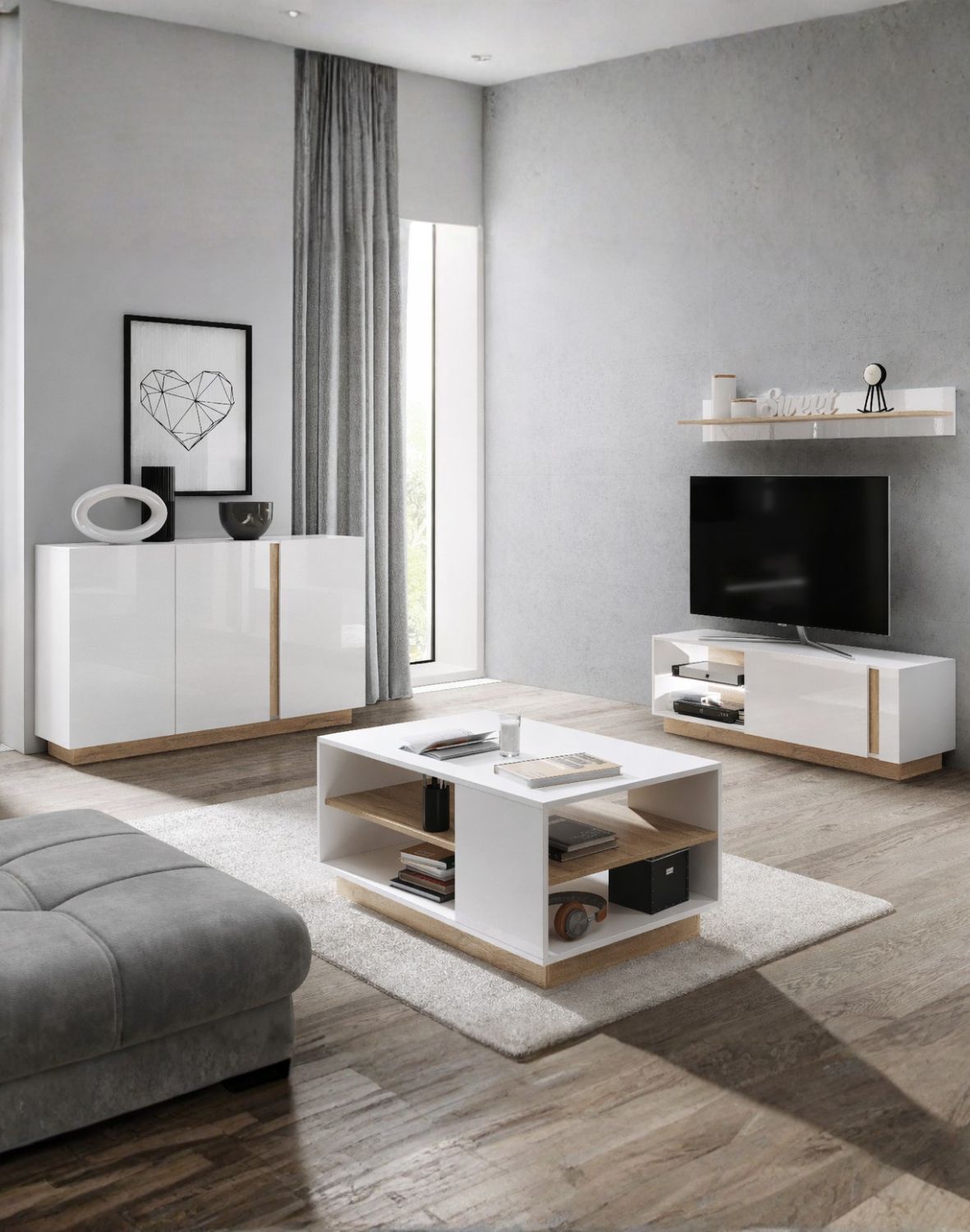 komoda do salonu biały połysk arco f