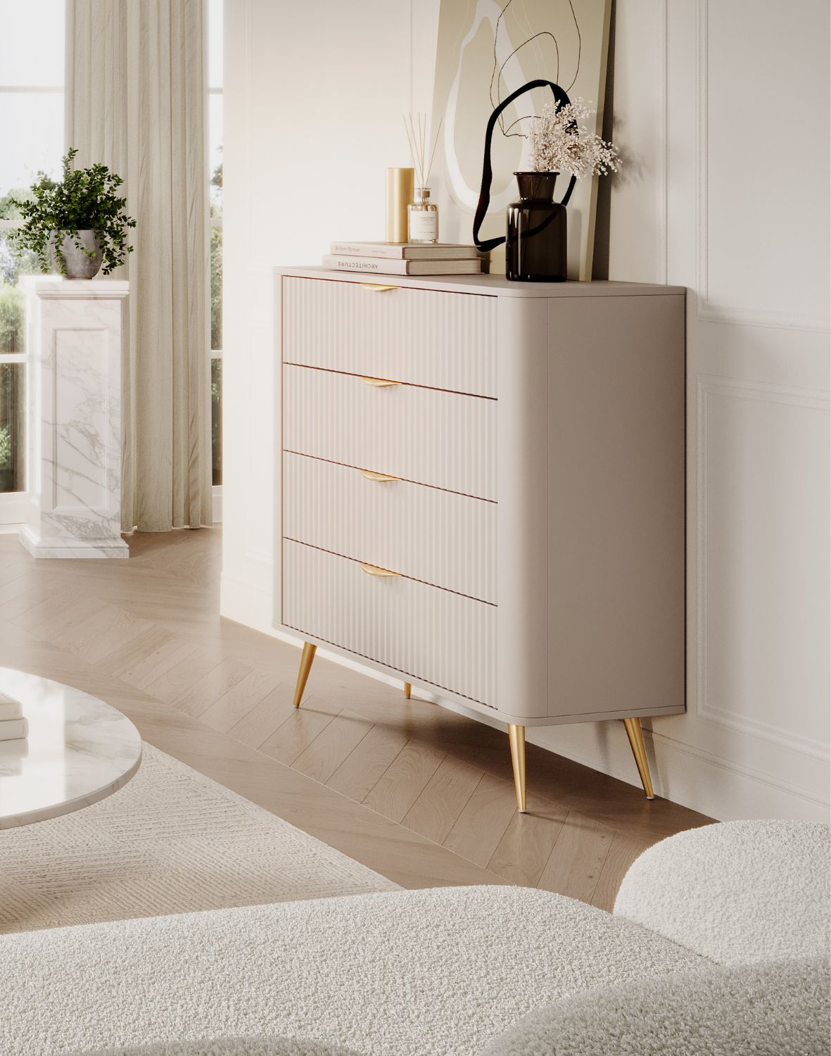 beżowa komoda z szufladami lante l