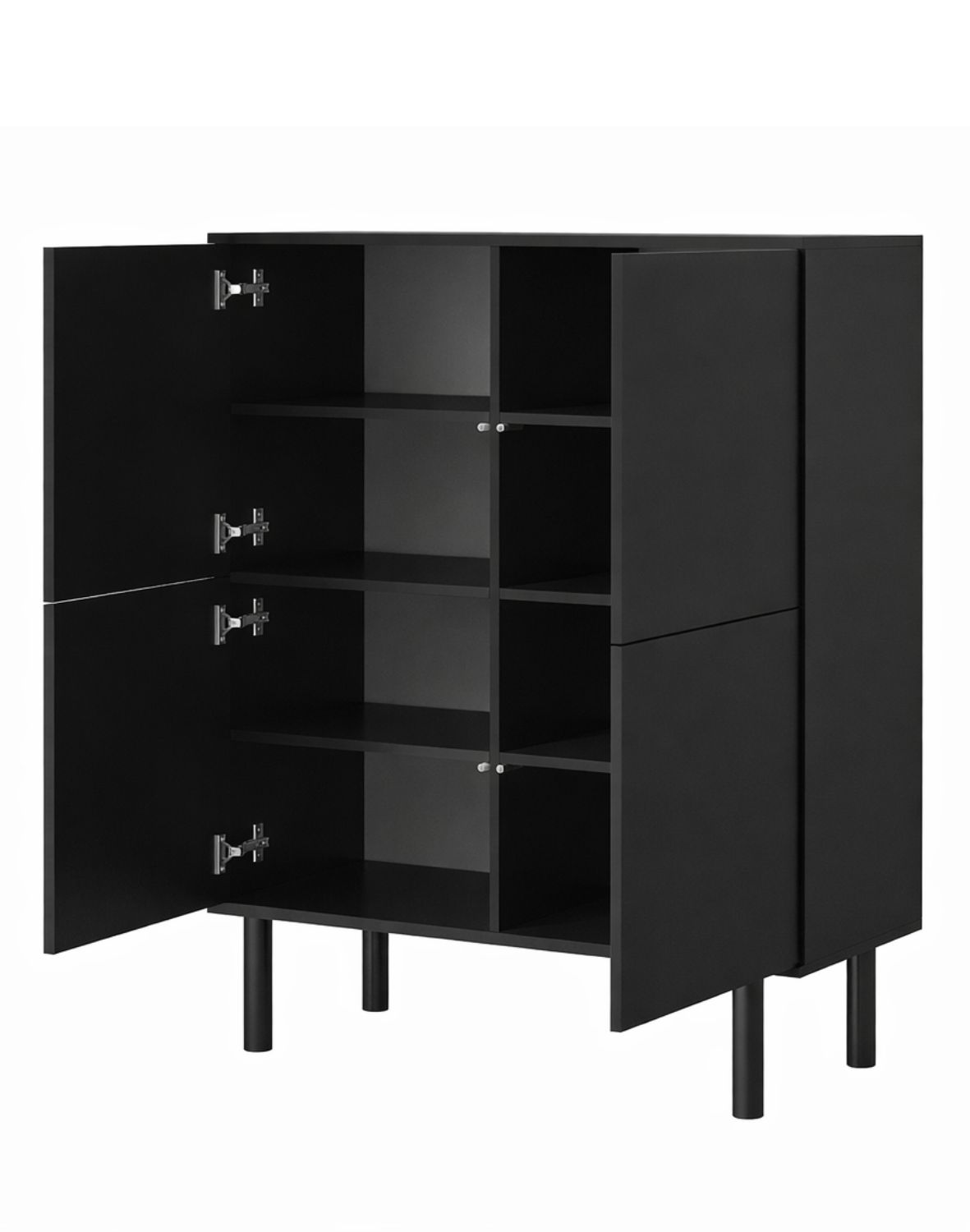 czarna komoda logan 4d na wysokich nóżkach