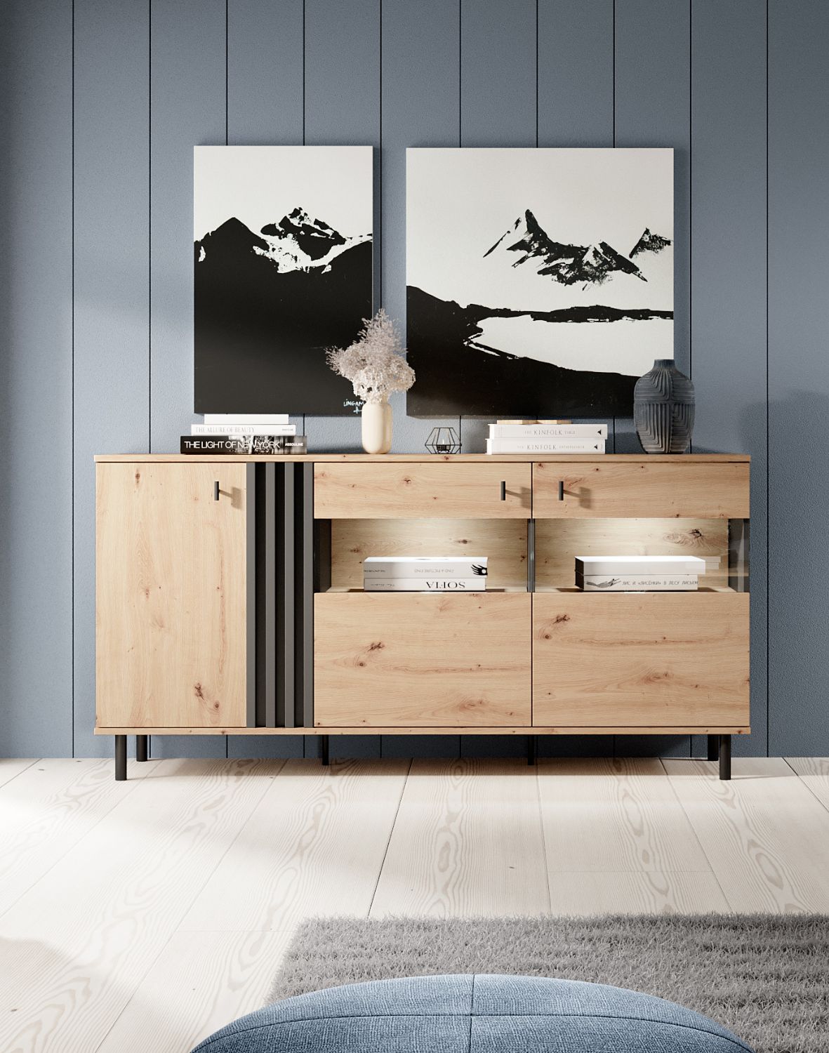 komoda z witryną madis e 165 cm