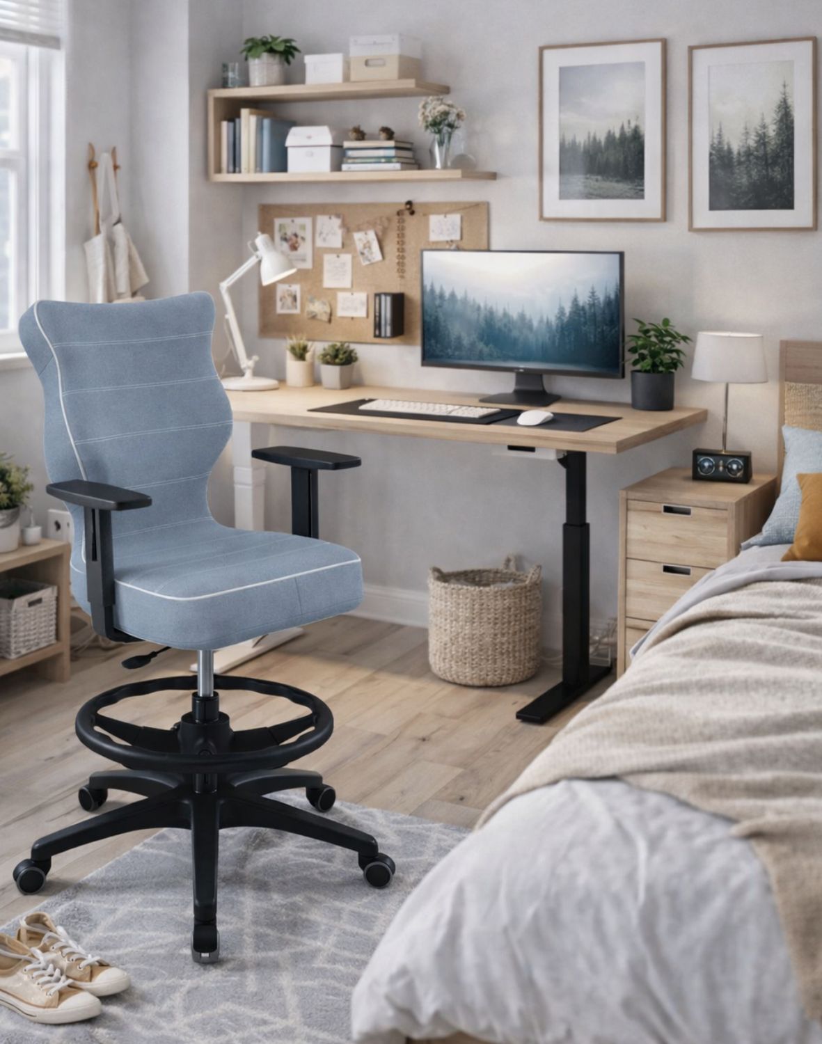 Krzesło młodzieżowe Duo z podnóżkiem, czarna podstawa, rozmiar 5, wzrost 146-176,5 cm