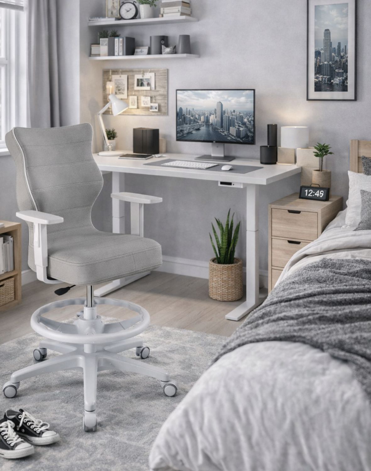 Krzesło młodzieżowe Duo z podnóżkiem, szara podstawa, rozmiar 5, wzrost 146-176,5 cm